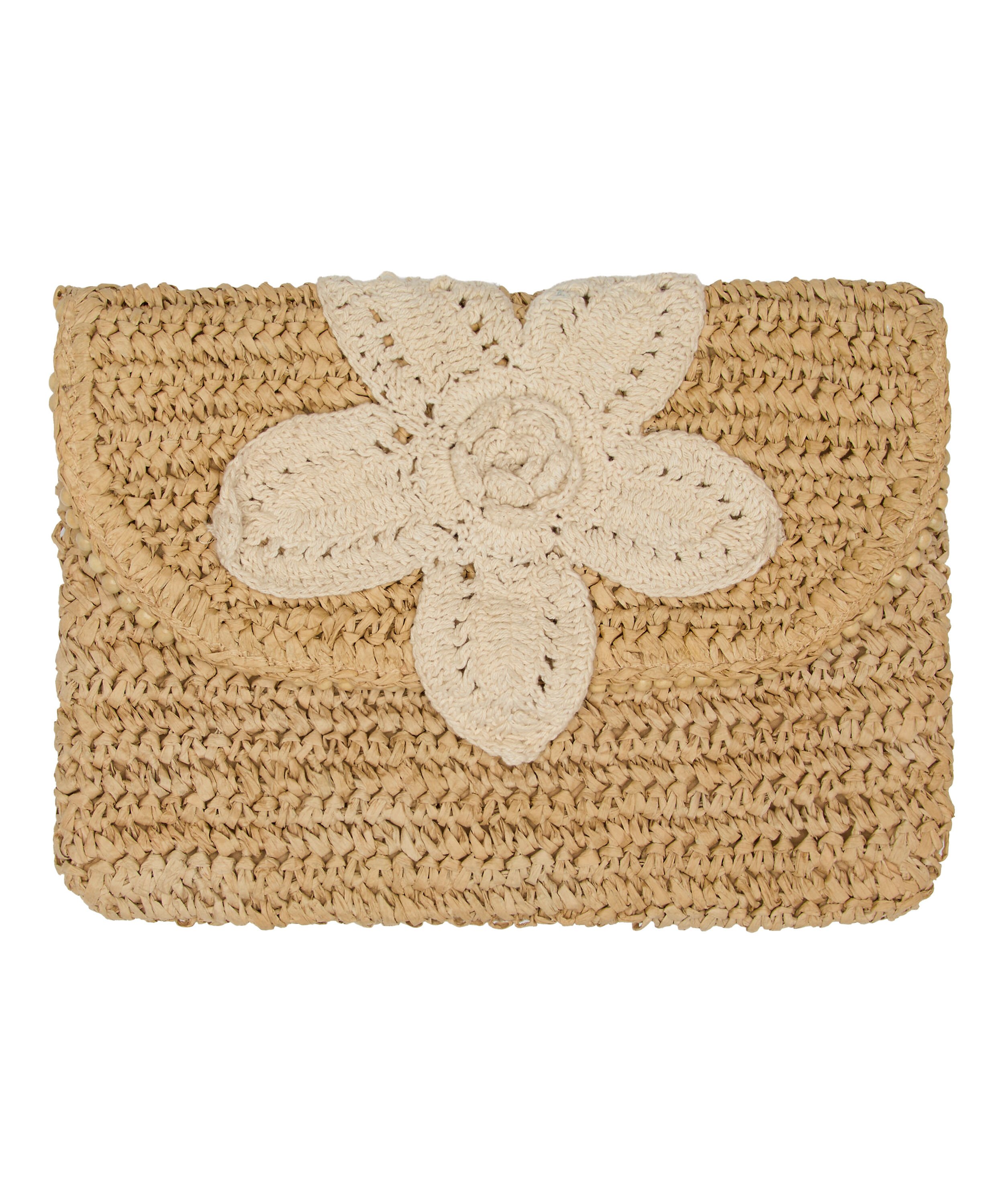 Flower Beach Clutch, Beige