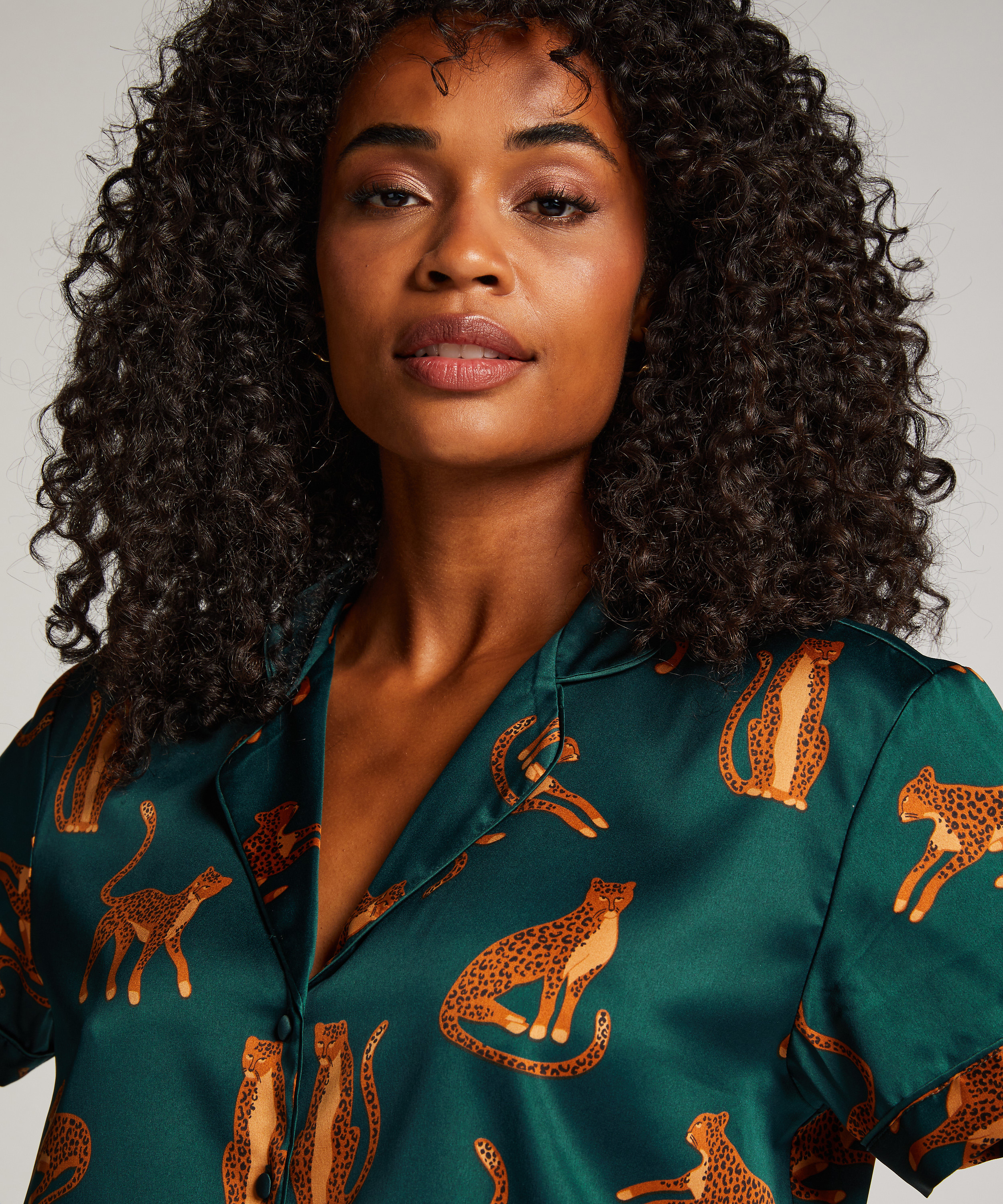 Satin Short-Sleeved Jacket, Green, main