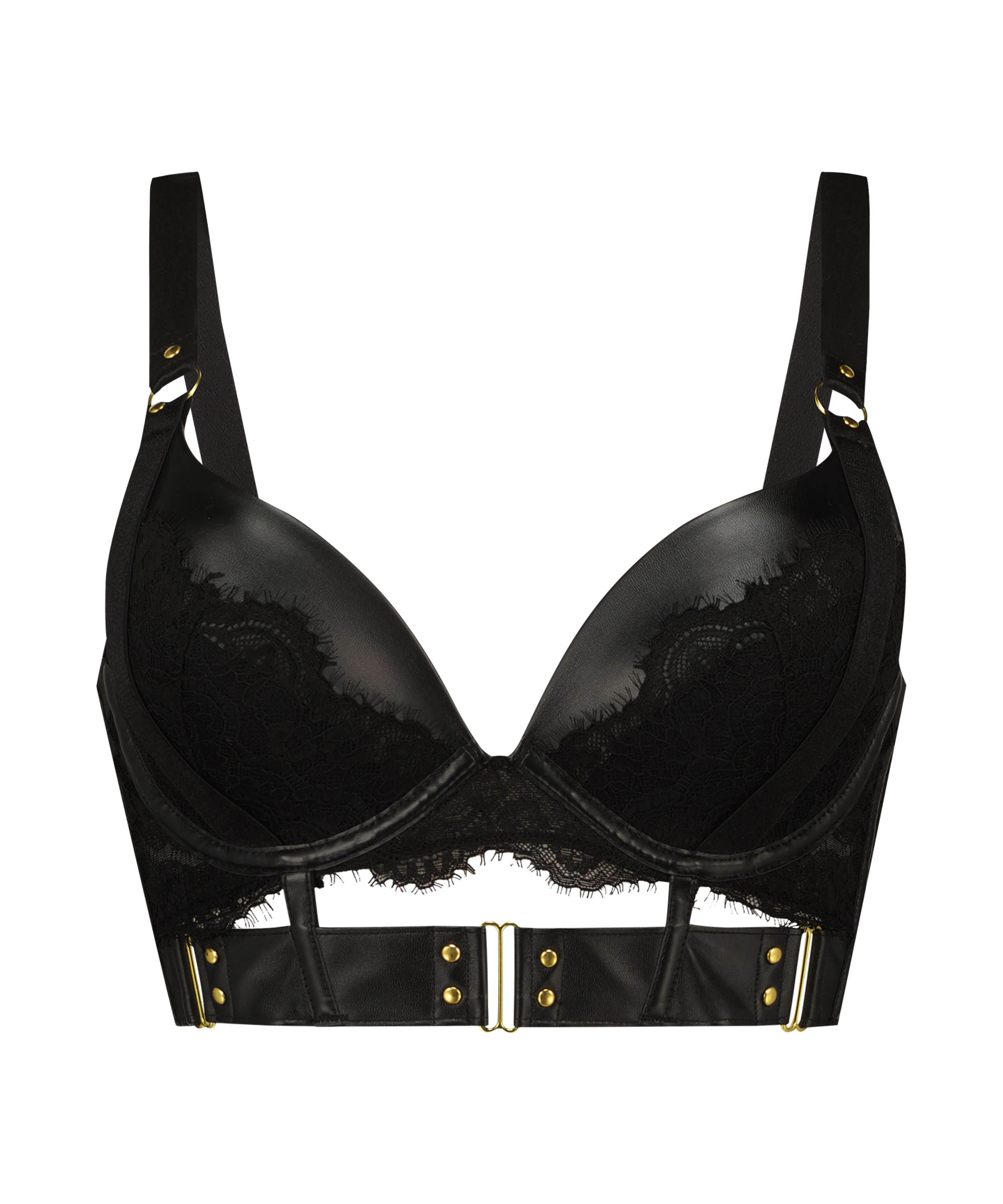 Occult padded longline push-up underwired bra, Black, main