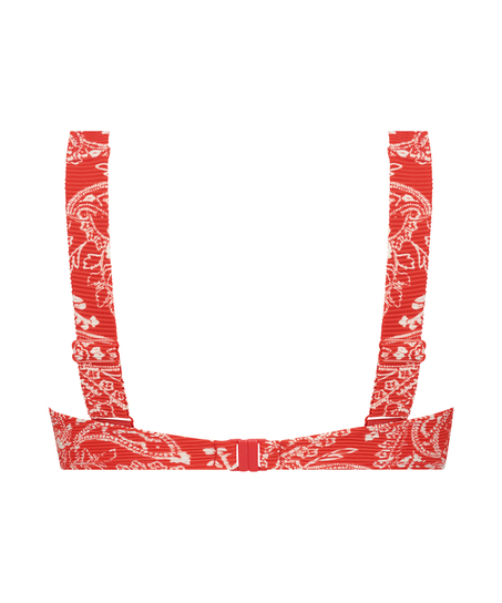 Paisley non-padded underwired bikini top, Red