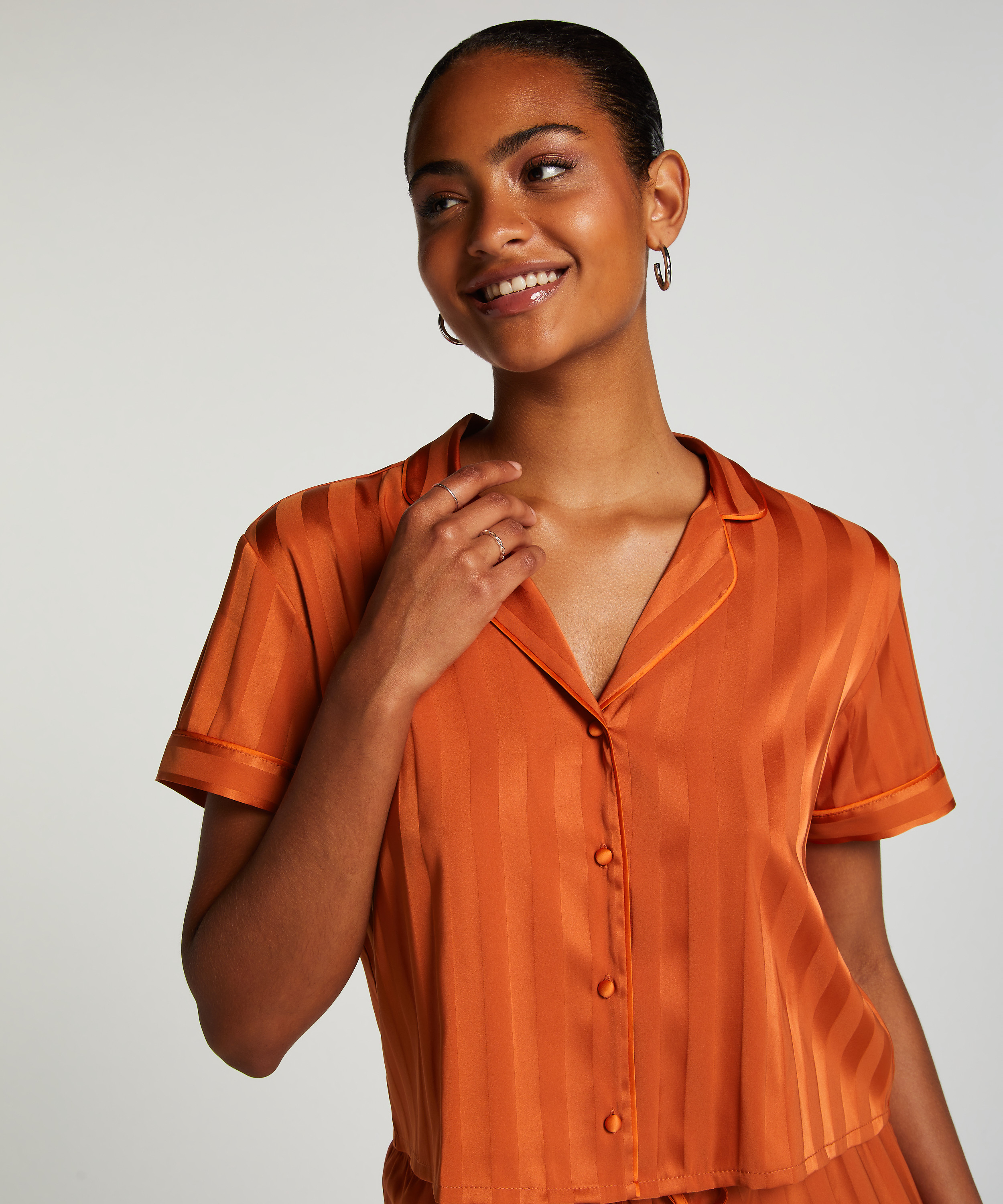 Satin Short-Sleeved Jacket, Orange, main