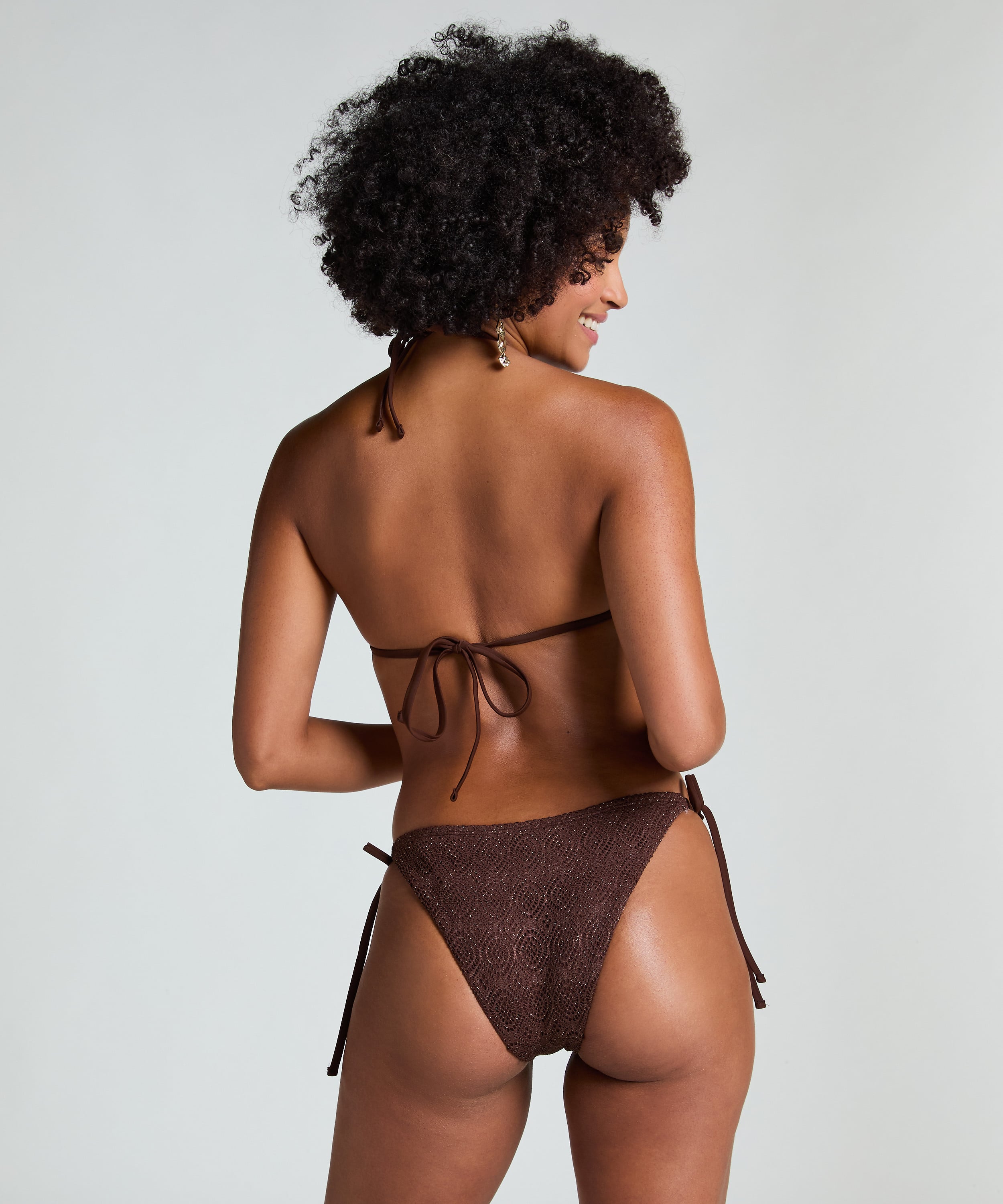 Crochet Cheeky Tanga Bikini Bottoms, Brown, main