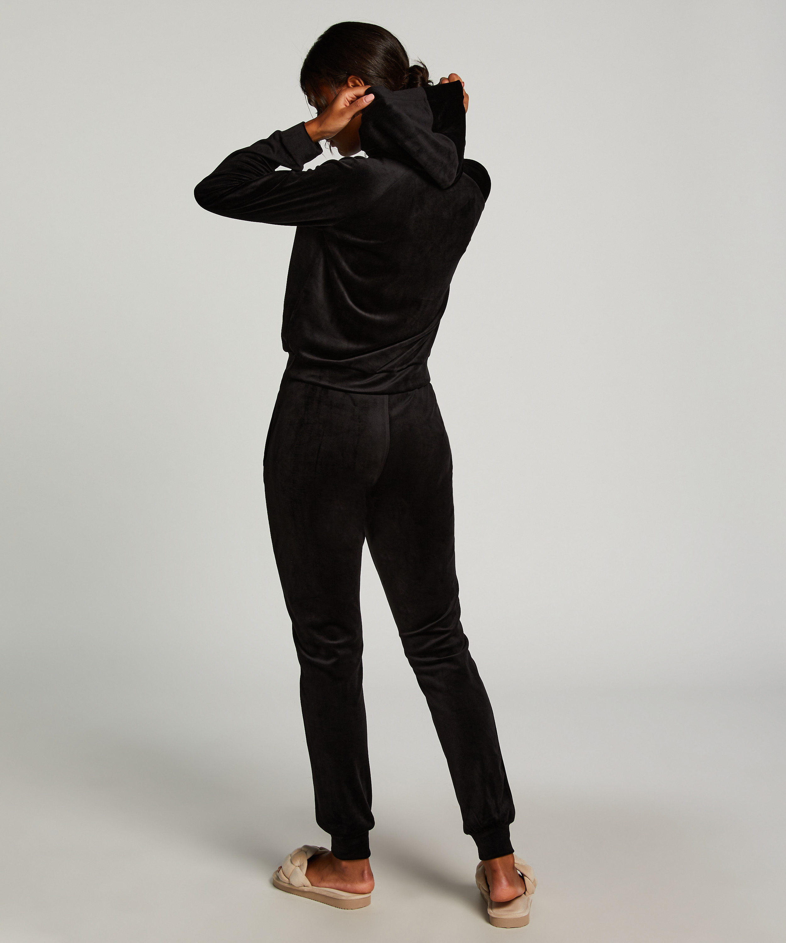 Tall Velours Jogging Bottoms, Black, main