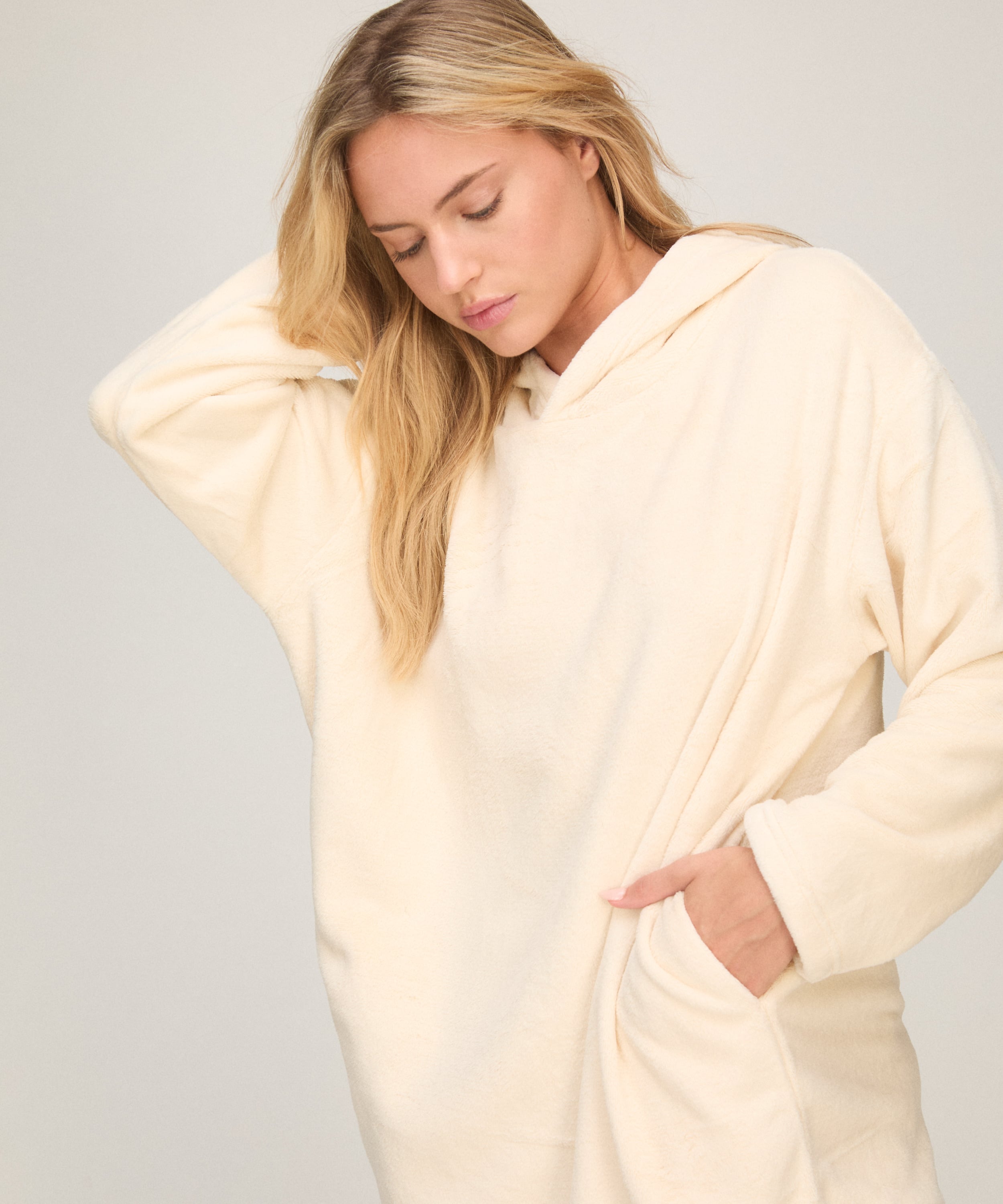 Snuggle Fleece Lounge Dress, White, main