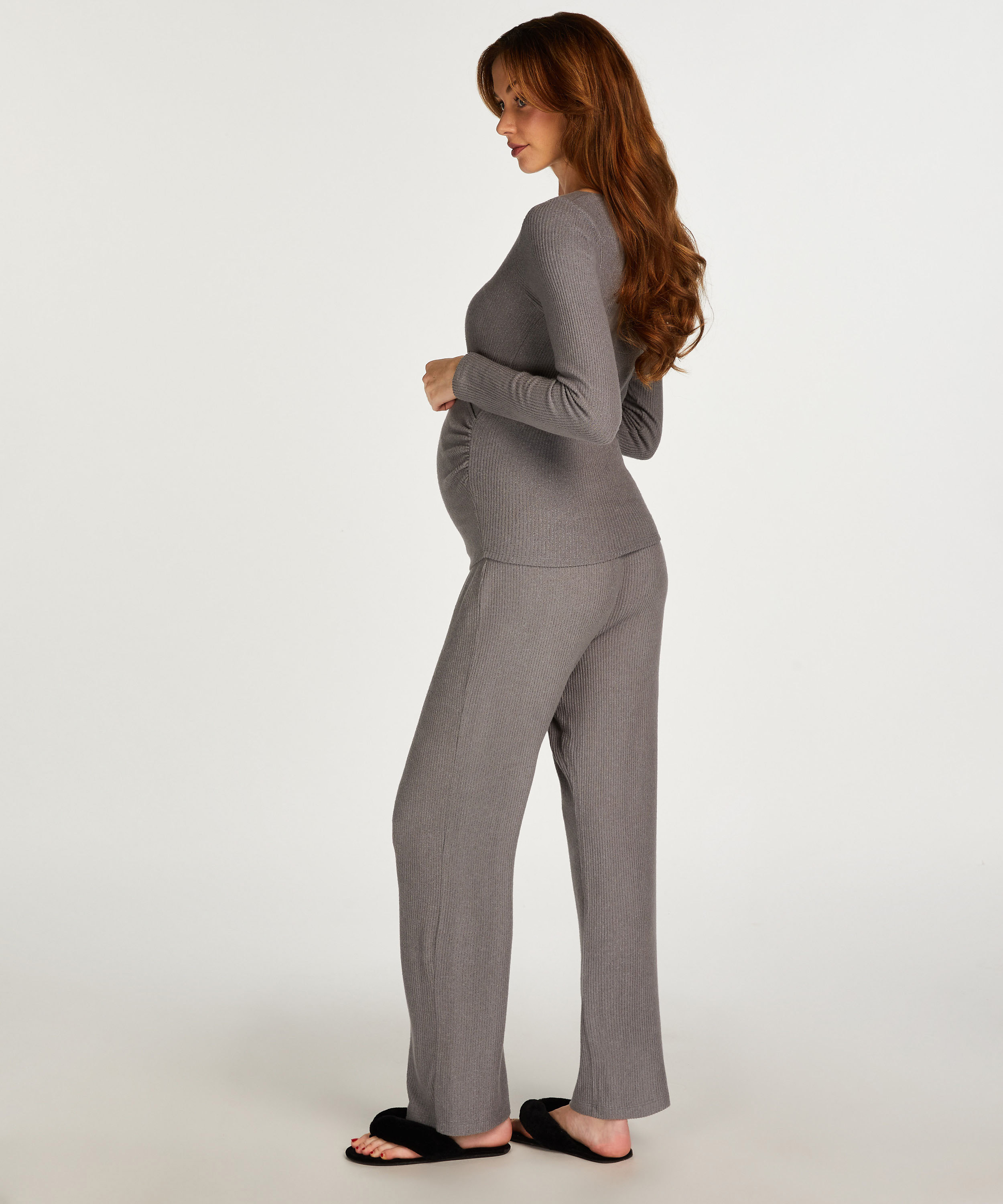 Brushed Rib Maternity Pyjama Set, Gray, main