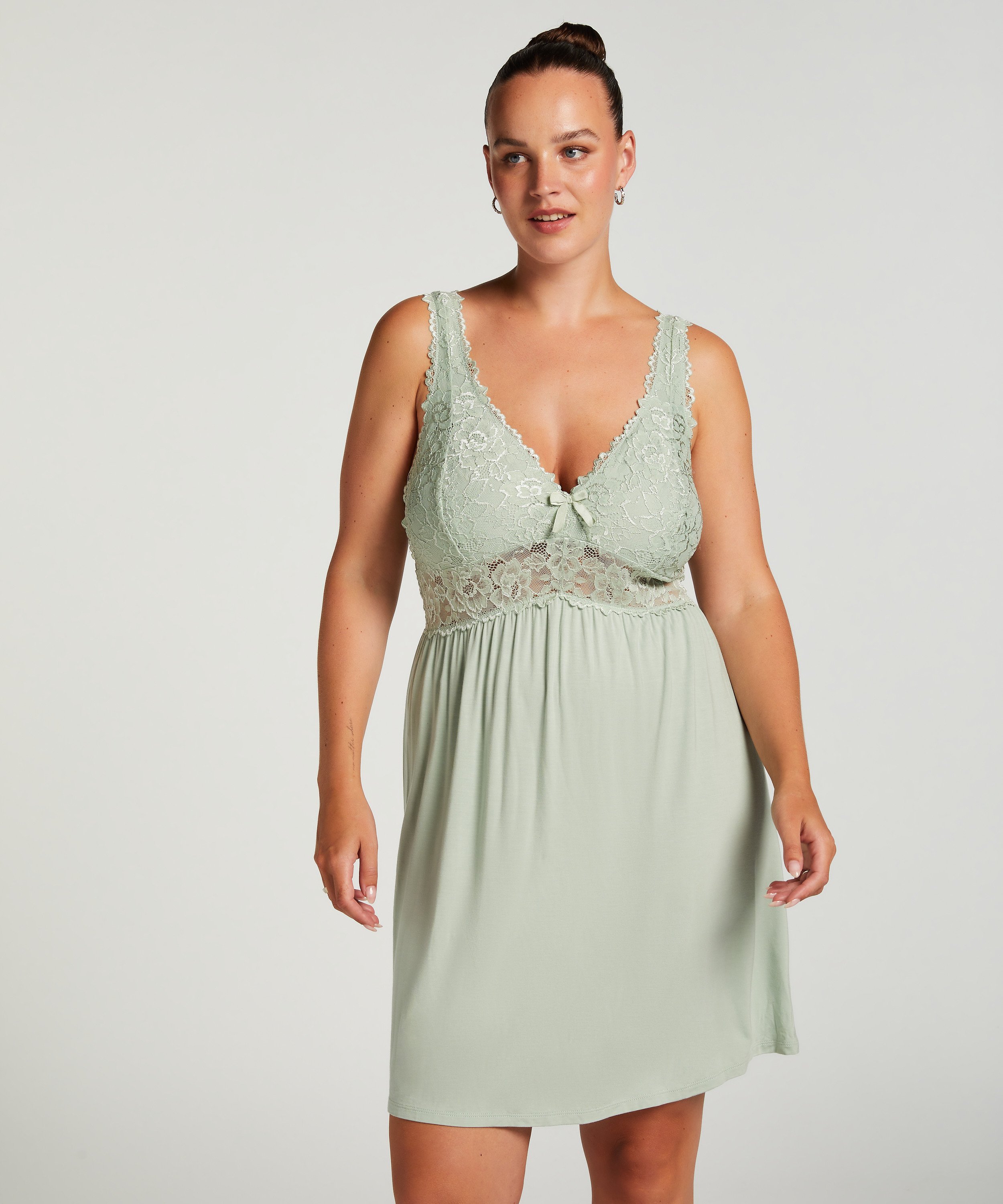 Nora Lace Slip Dress, Green, main