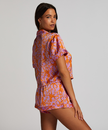 Satin Short-Sleeved Jacket, Purple