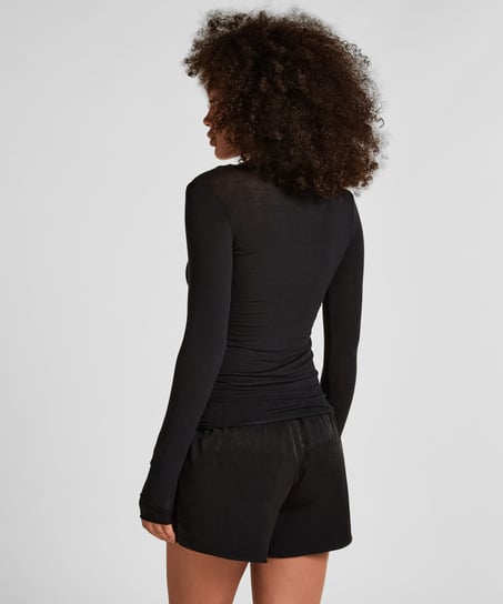 super soft Lace V-Neck shirt with Cashmere, Black