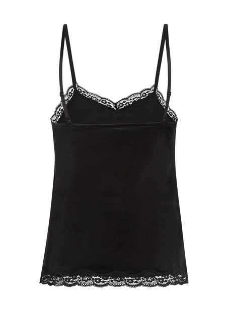 Velours Lace Cami Top, Black