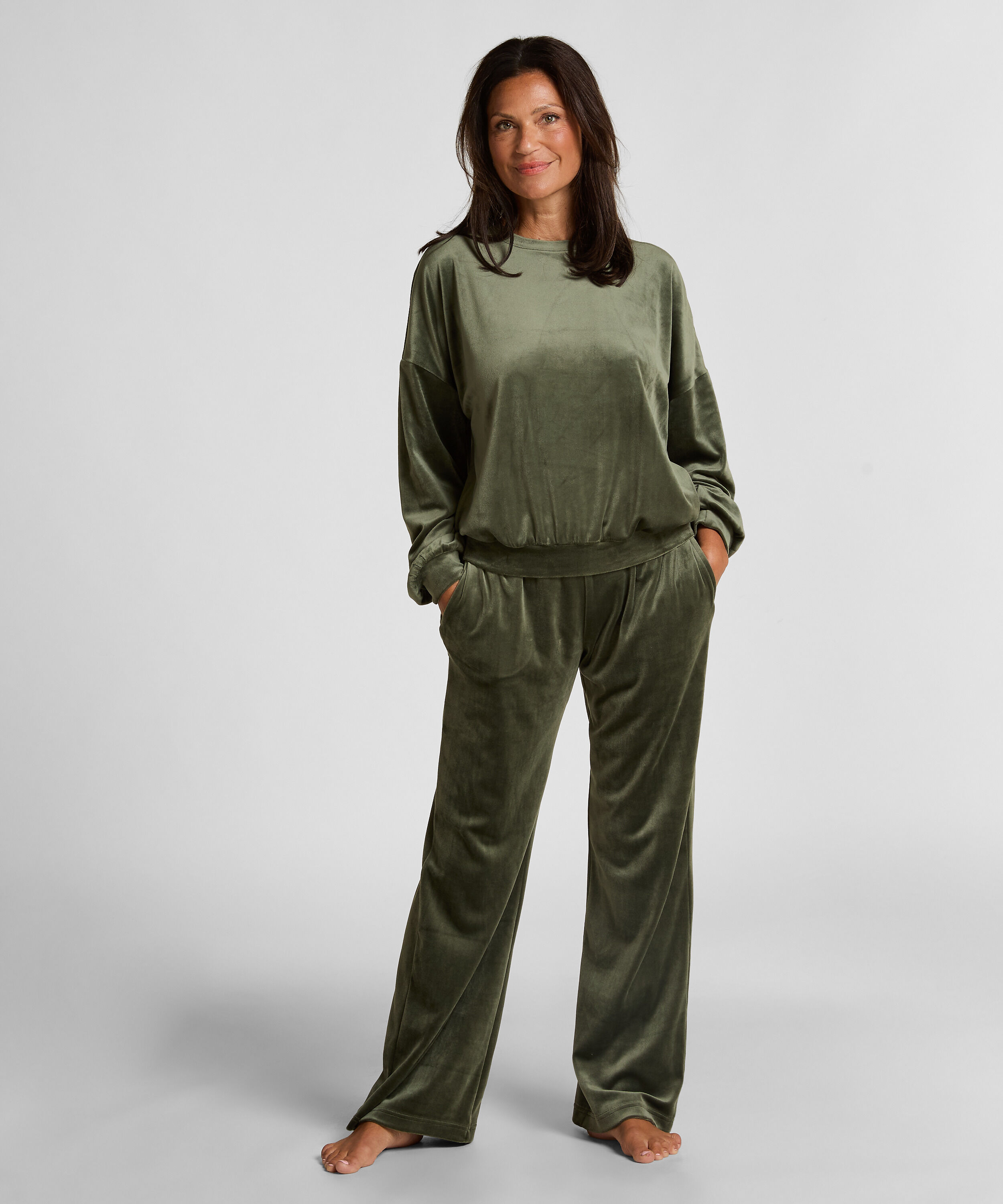 Petite Velours Pyjama Bottoms, Green
