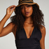 Straw Striped Bucket Hat, Black