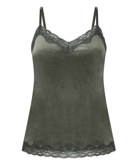 Velours Lace Cami Top, Green
