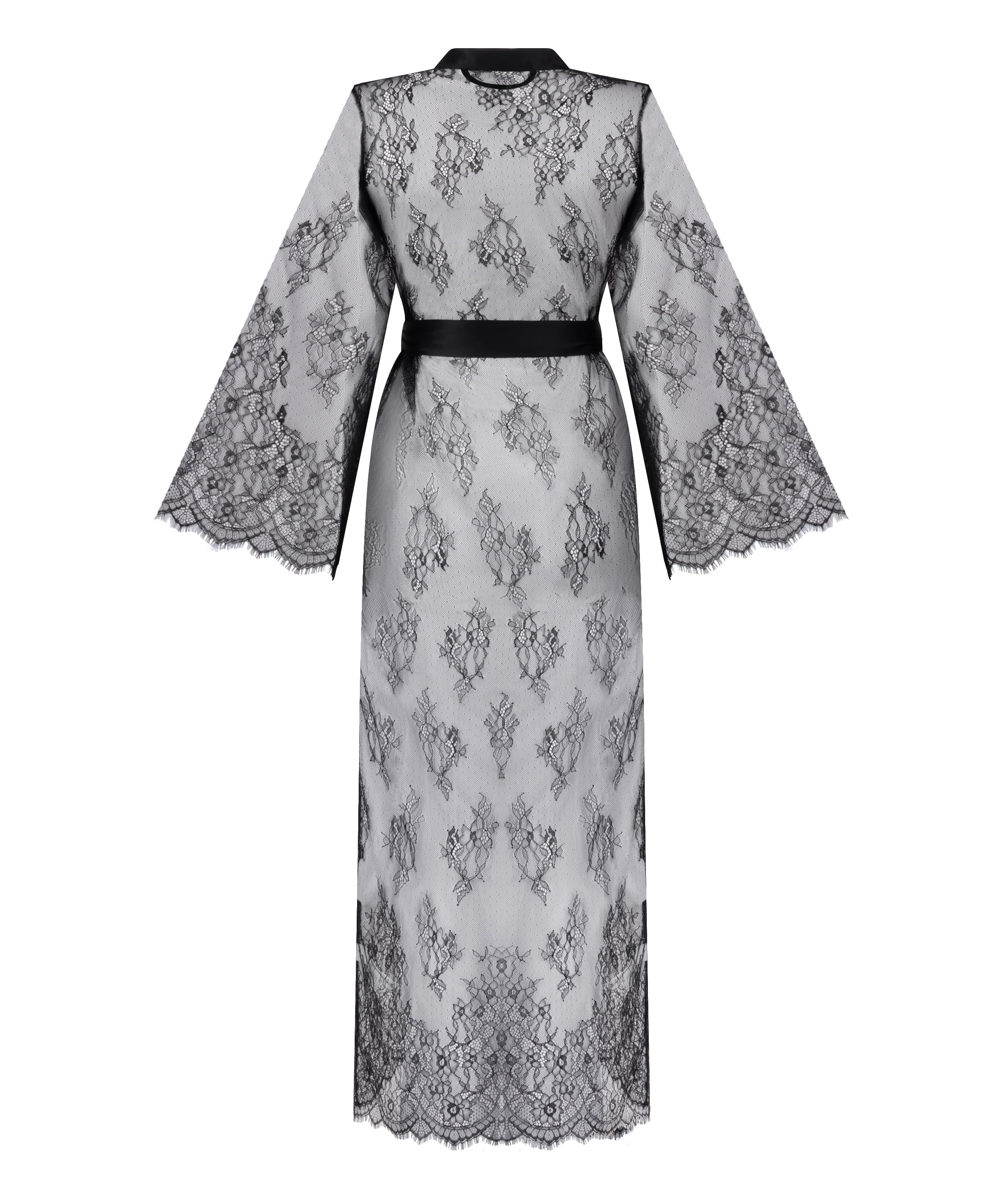 Long Allover Lace Kimono, Black, main