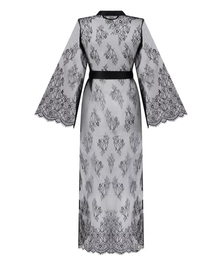 Long Allover Lace Kimono, Black