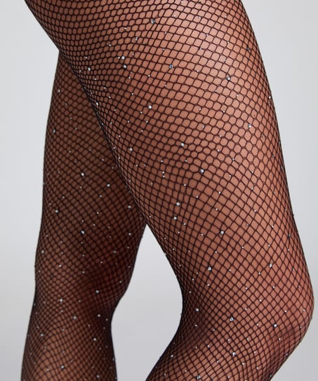 Fishnet Rhinestone Tights, Black