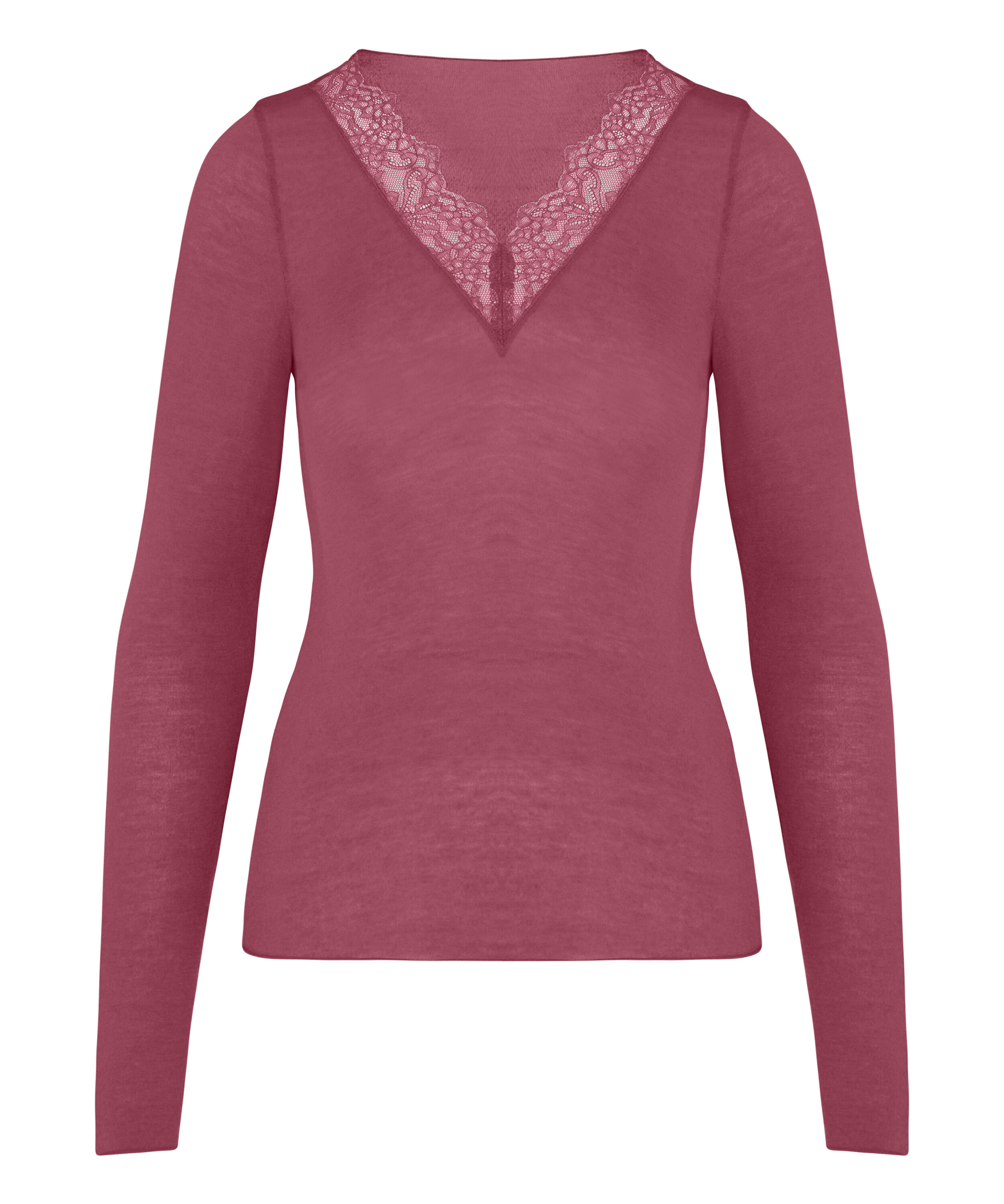 super soft Lace V-Neck Shirt with Cashmere, Purple