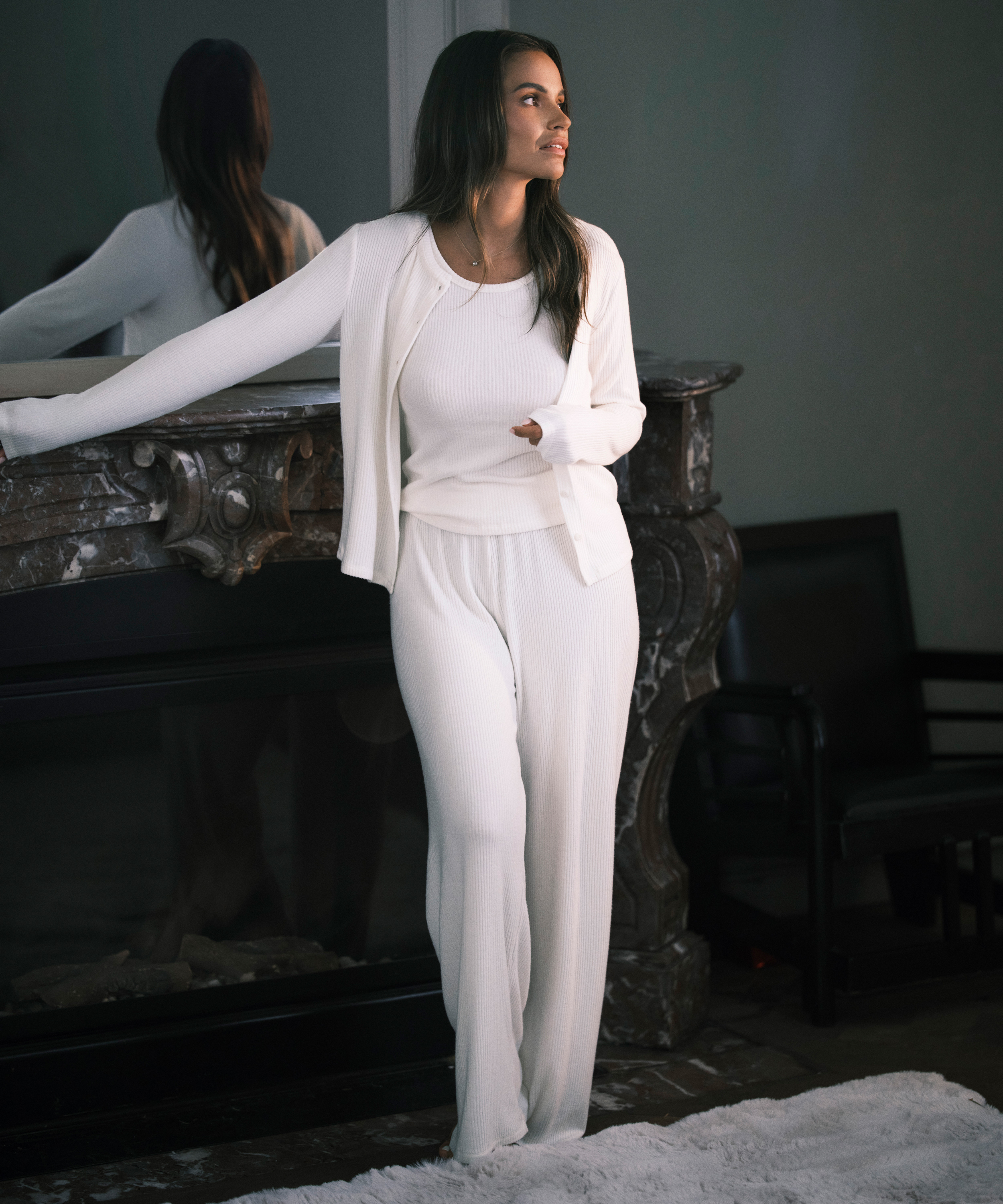 Cardigan Ribbed Jersey, White, main