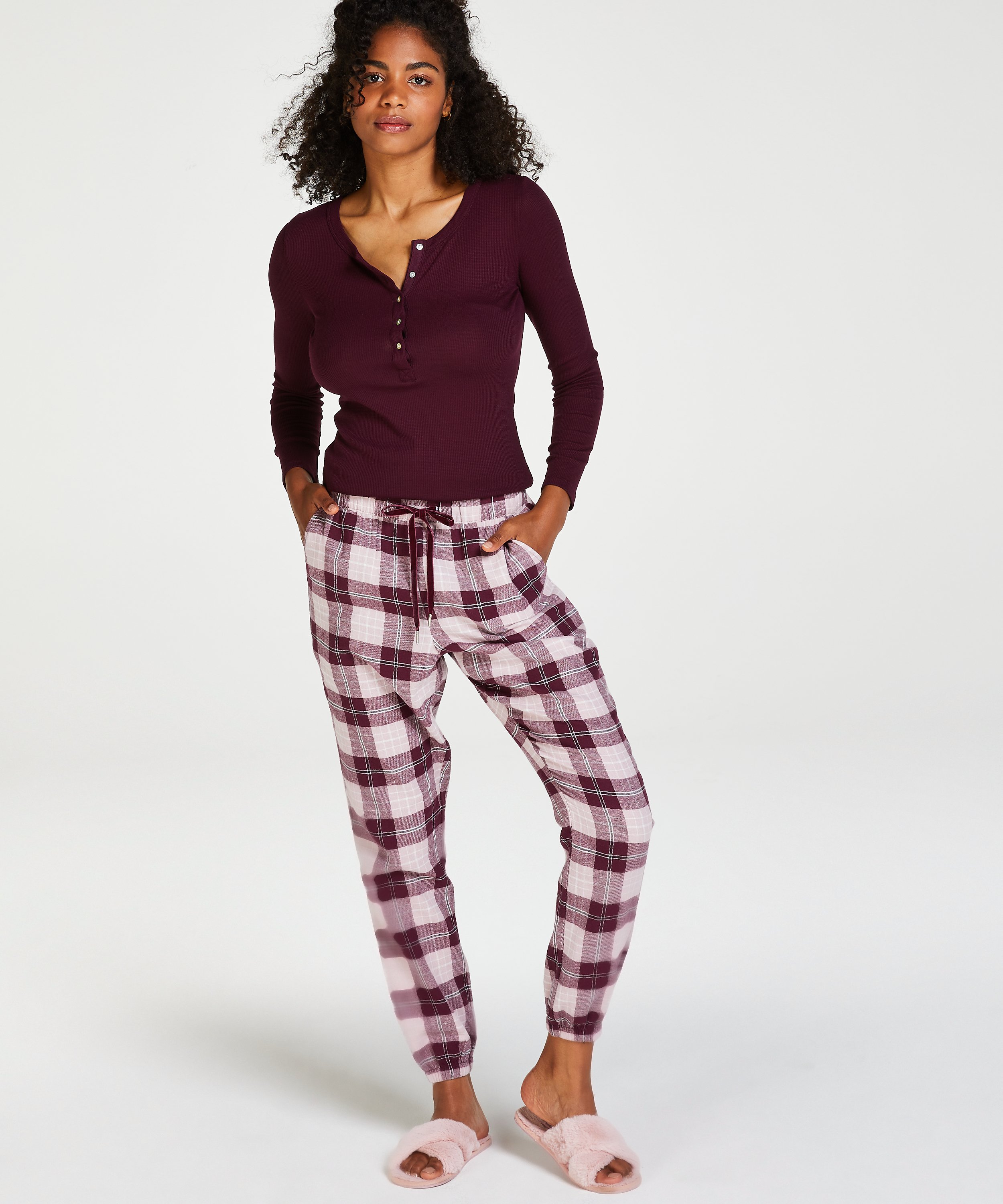 Petite Twill Check Pyjama Pants, Red, main