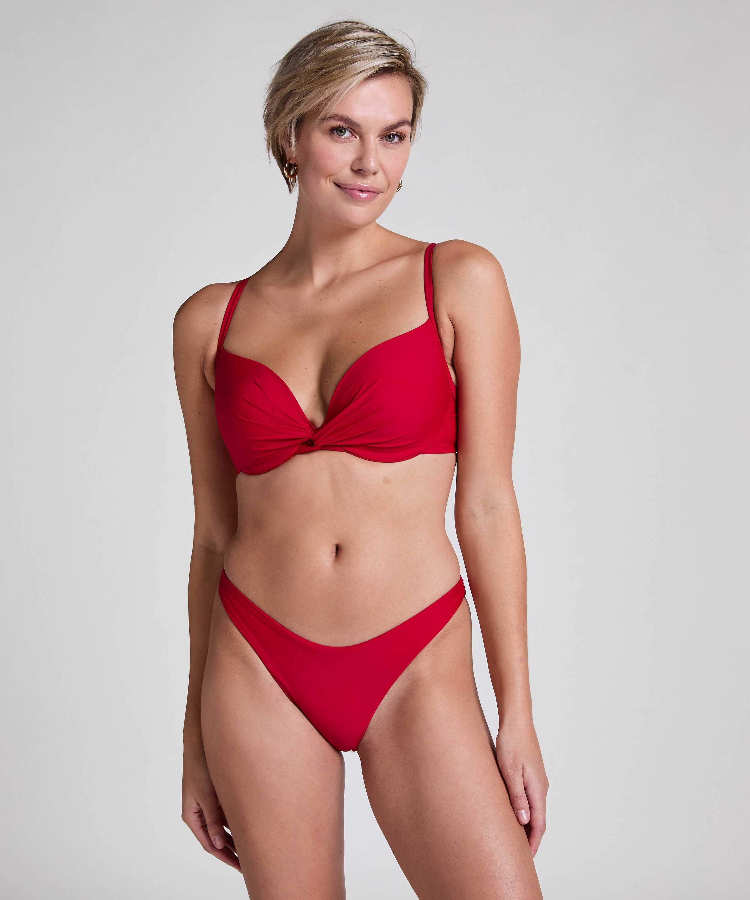 Luna High-Leg Bikini Bottoms, Red, main