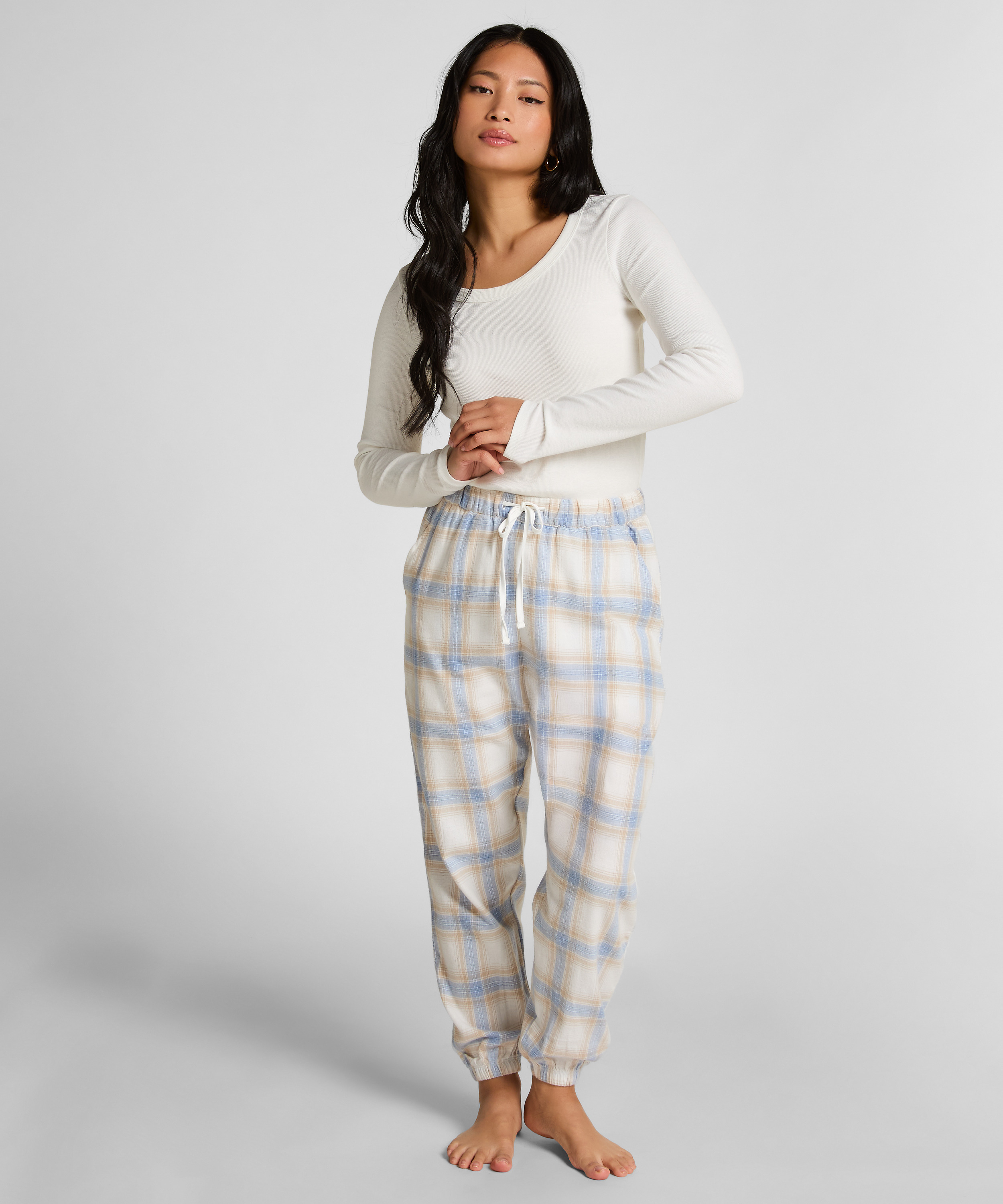 Petite Twill Check Pyjama Pants, Blue, main