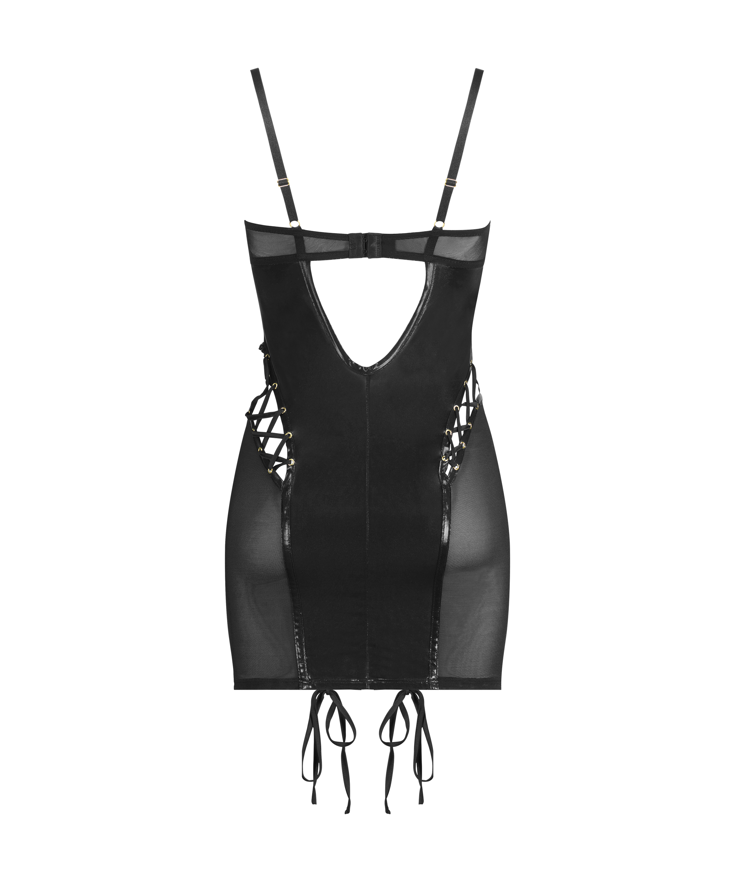 Mesh lace-up slip dress, Black, main