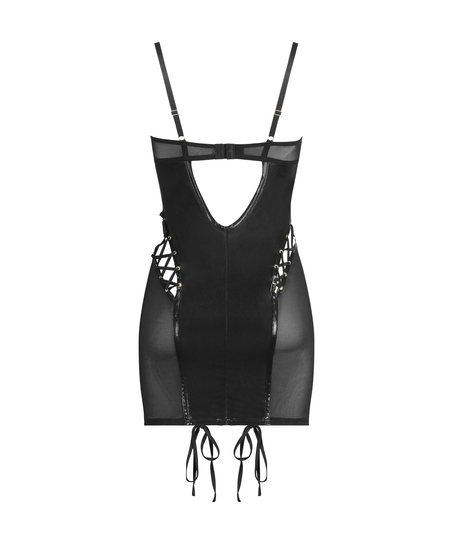 Mesh lace-up slip dress, Black