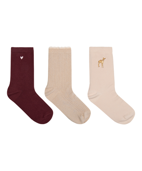 Socks 3 Pair Cotton, Pink
