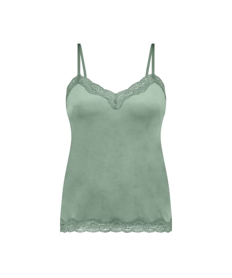 Velours Lace Cami Top, Green