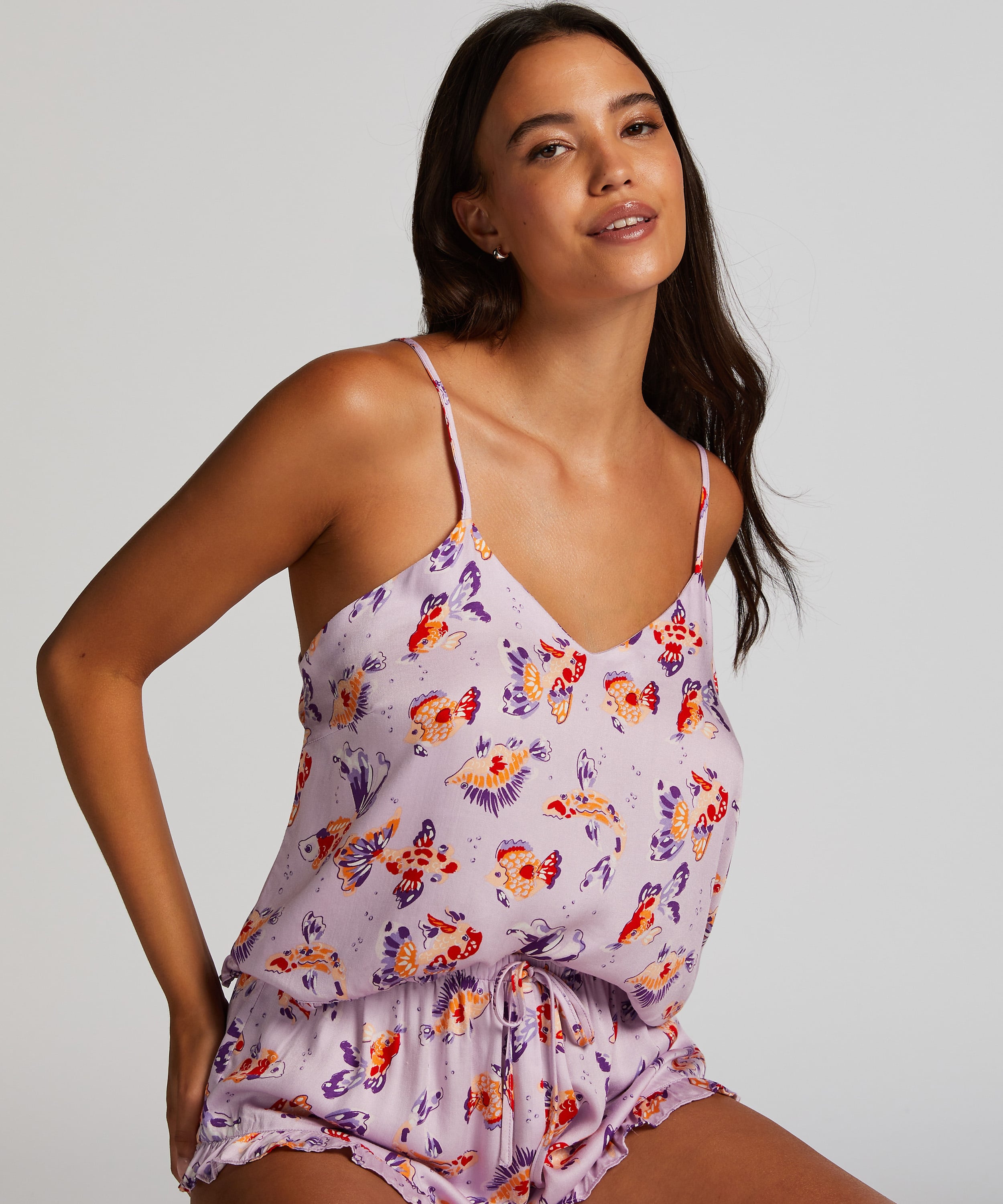 Satin pyjama shorts, Purple, main