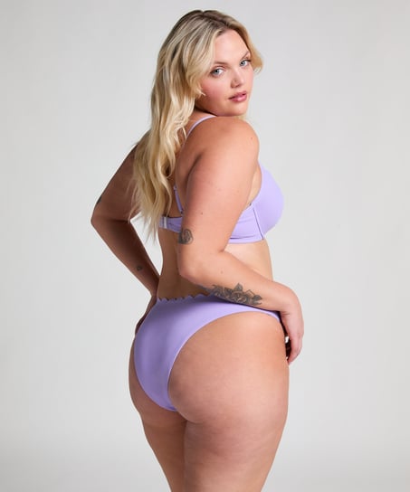 Scallop High-Leg Bikini Bottoms, Purple