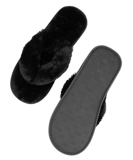 Fake Fur Slippers, Black