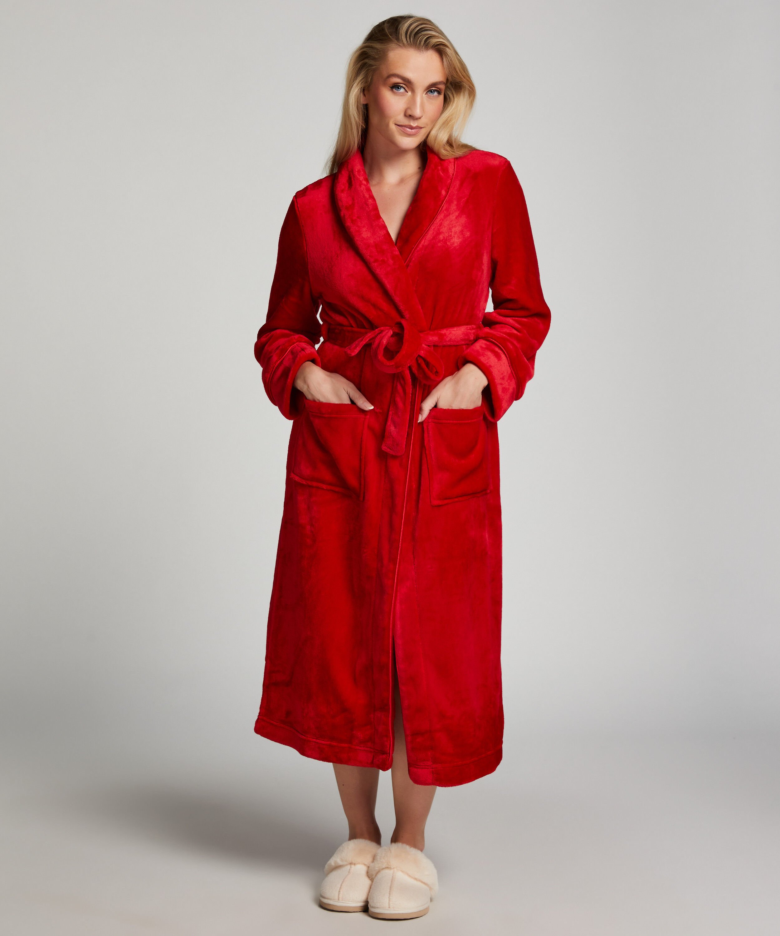 Fleece Bathrobe, Red