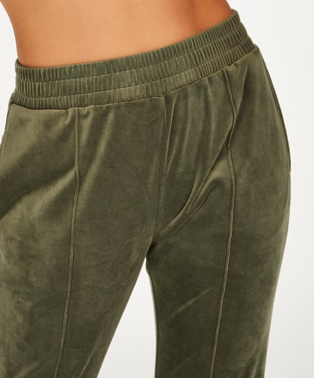 Velour Jogging Pants Pin-tucked, Green
