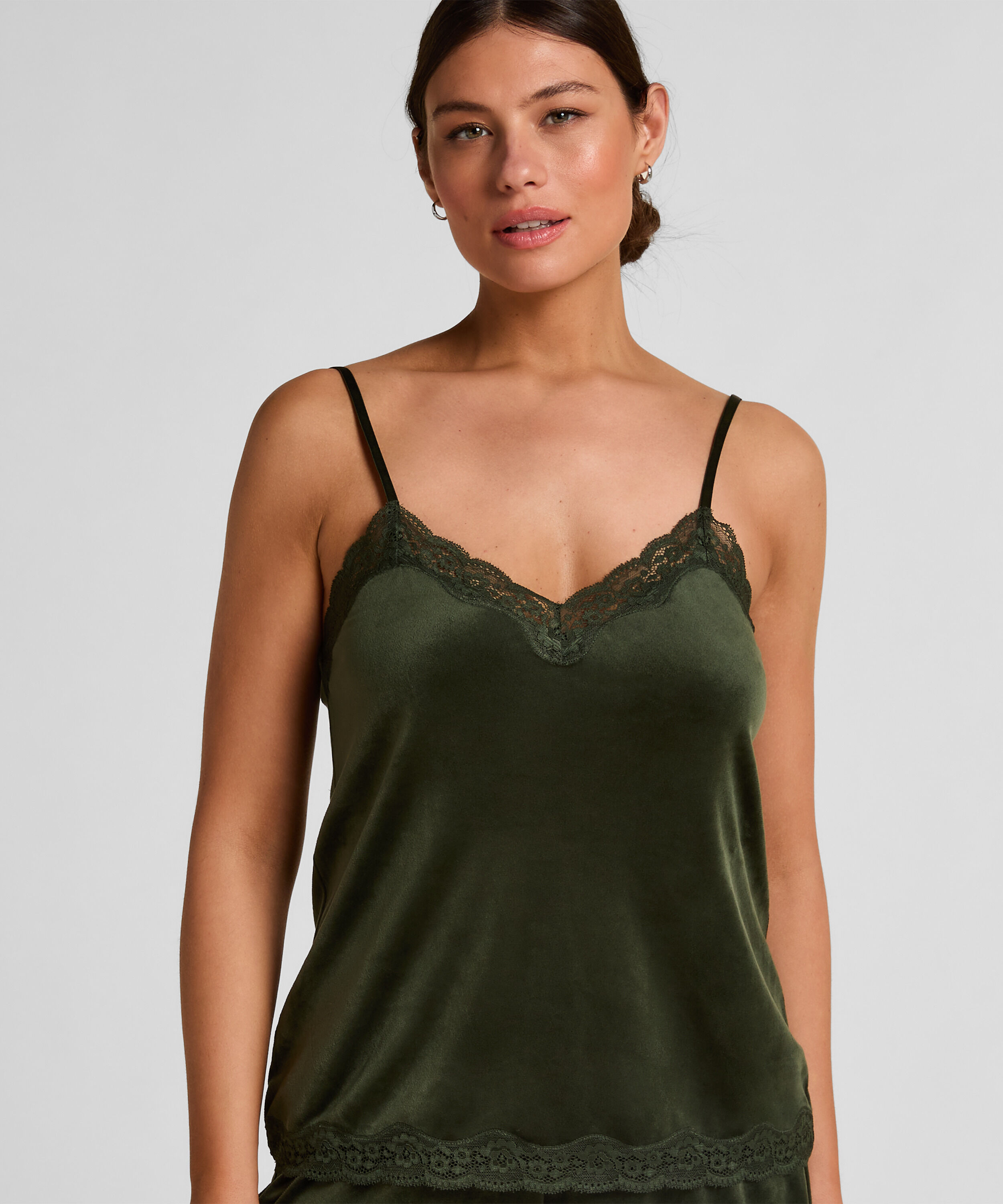 Velours Lace Cami Top, Green