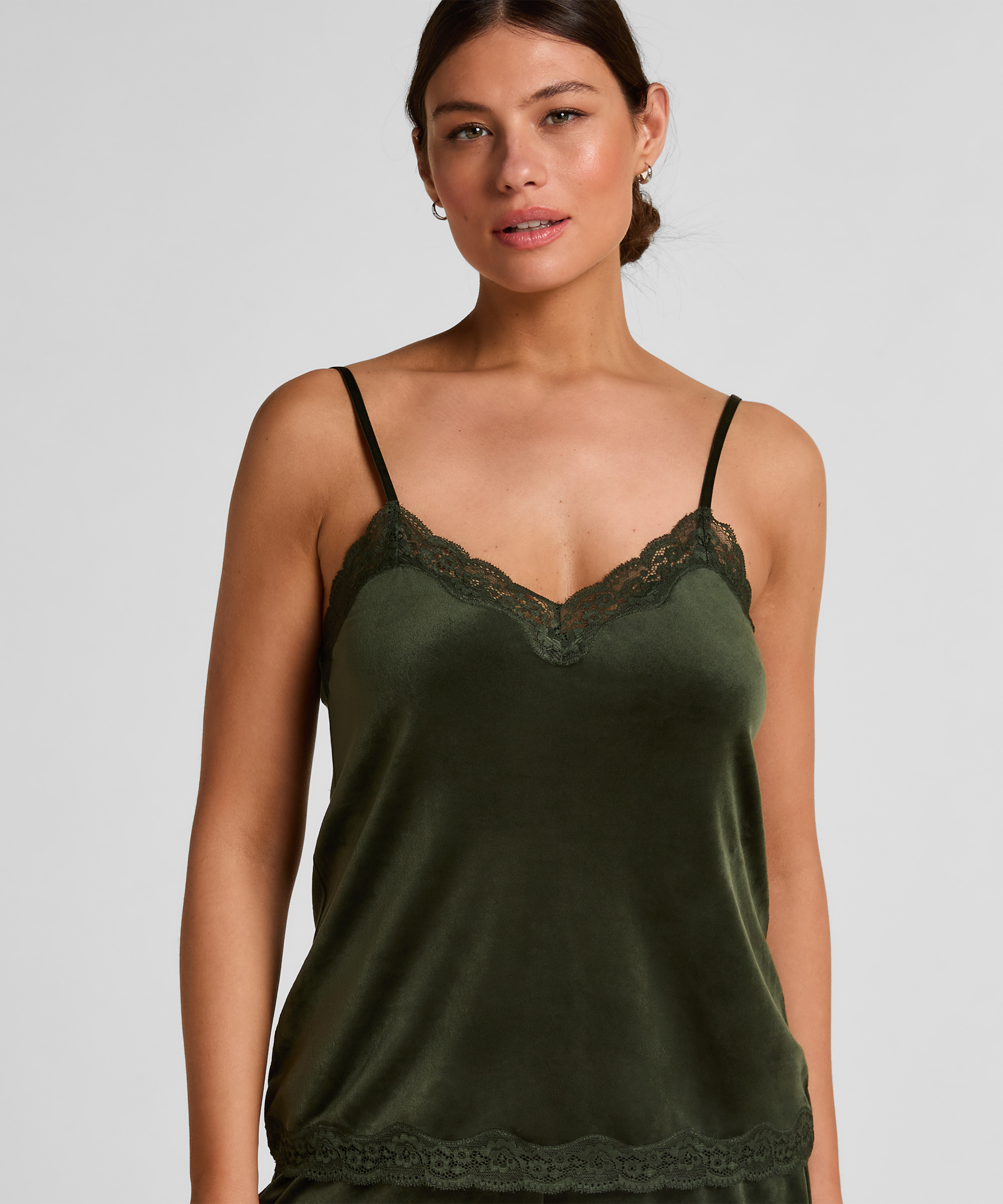 Velours Lace Cami Top, Green, main