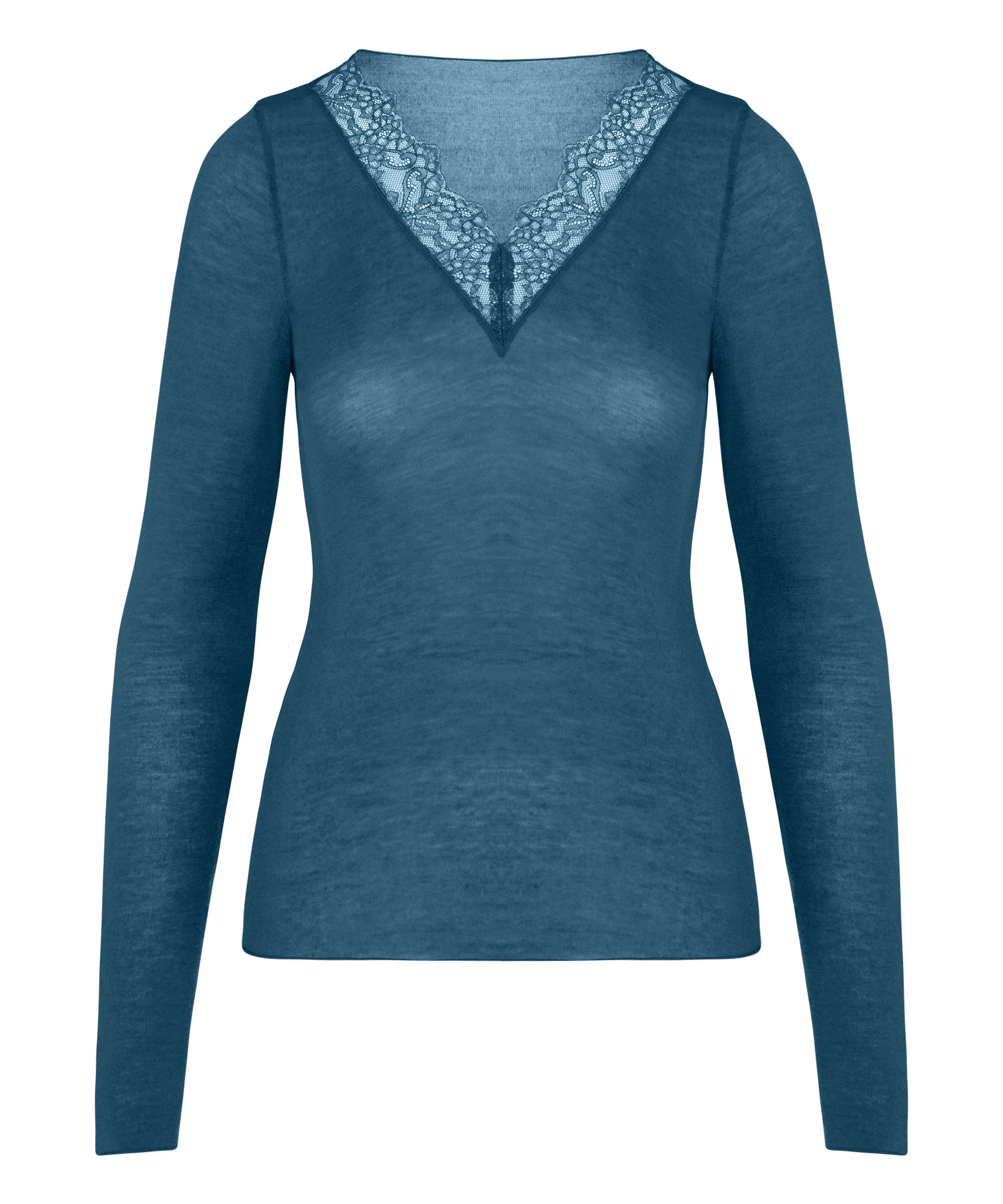 super soft Lace V-Neck Shirt with Cashmere, Blue, main