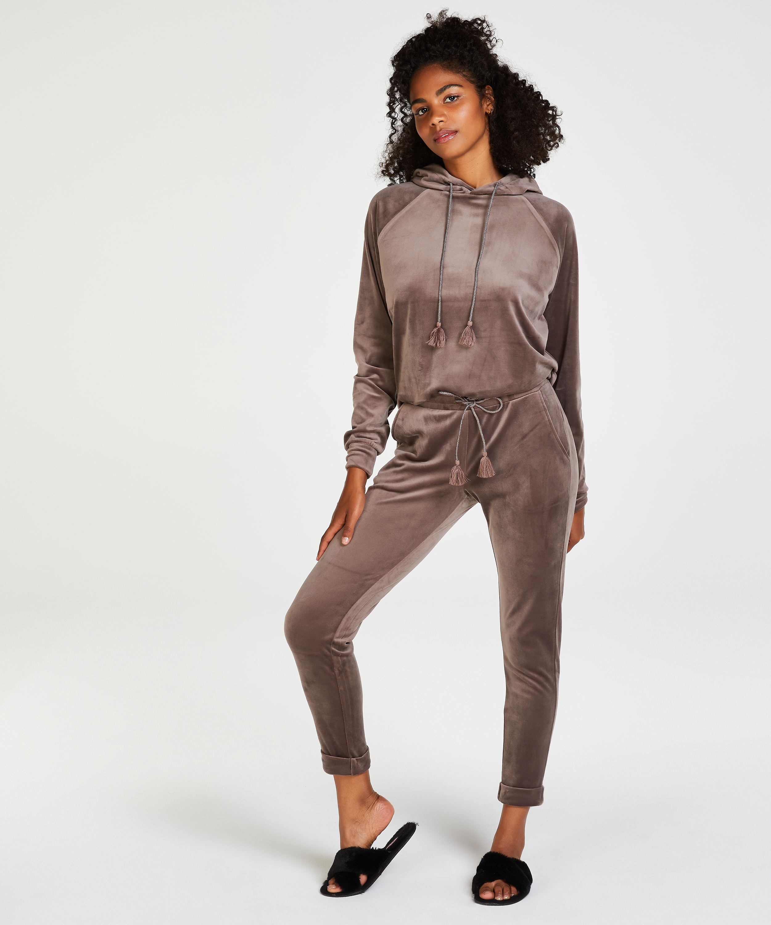 Petite Velours Jogging bottoms, Brown, main