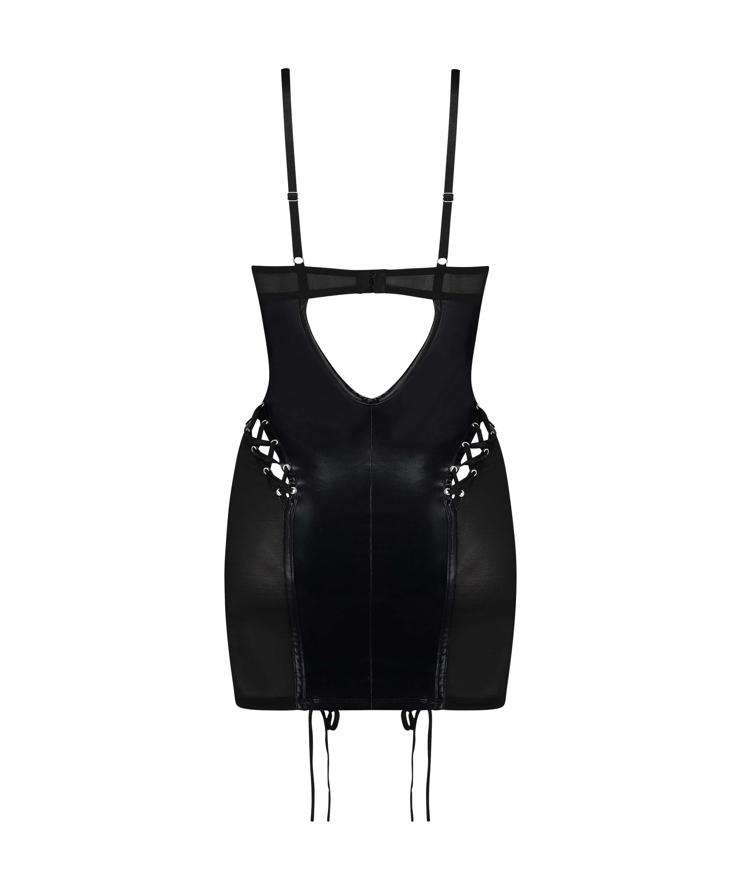 Mesh lace-up slip dress, Black, main