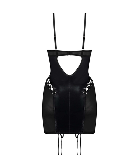 Mesh lace-up slip dress, Black