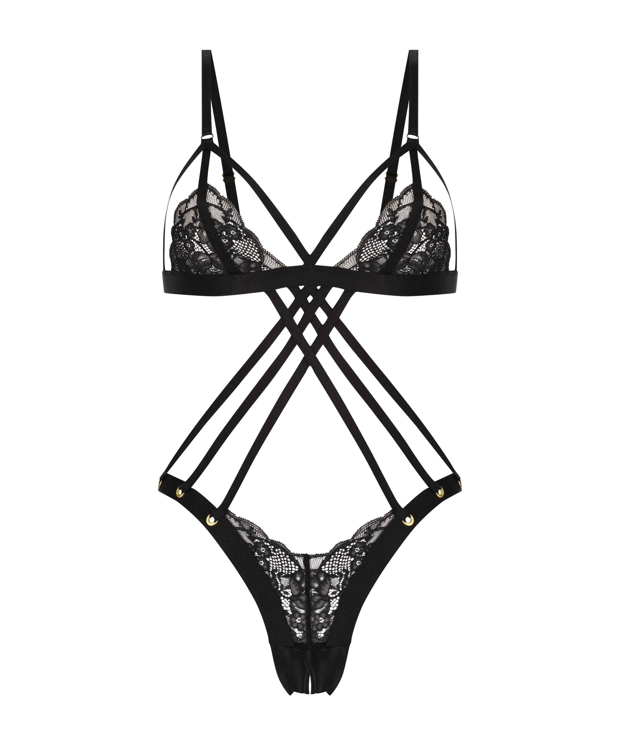 Elouise Open Crotch Private Bodysuit, Black, main