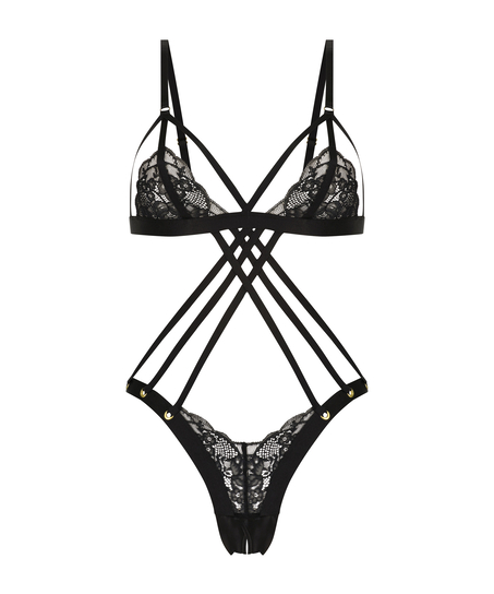 Elouise Open Crotch Private Bodysuit, Black