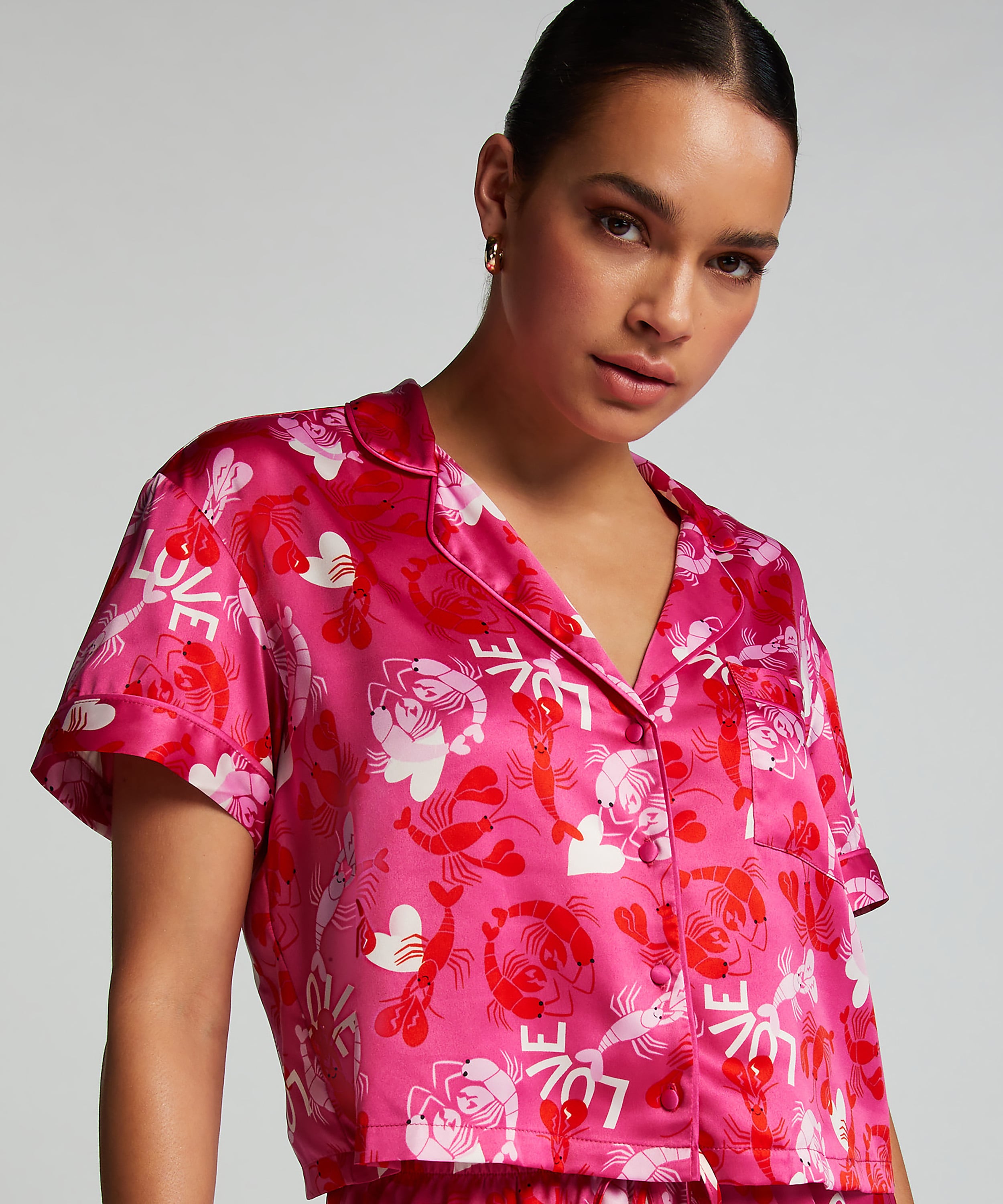 Satin Short-Sleeved Jacket, Pink, main