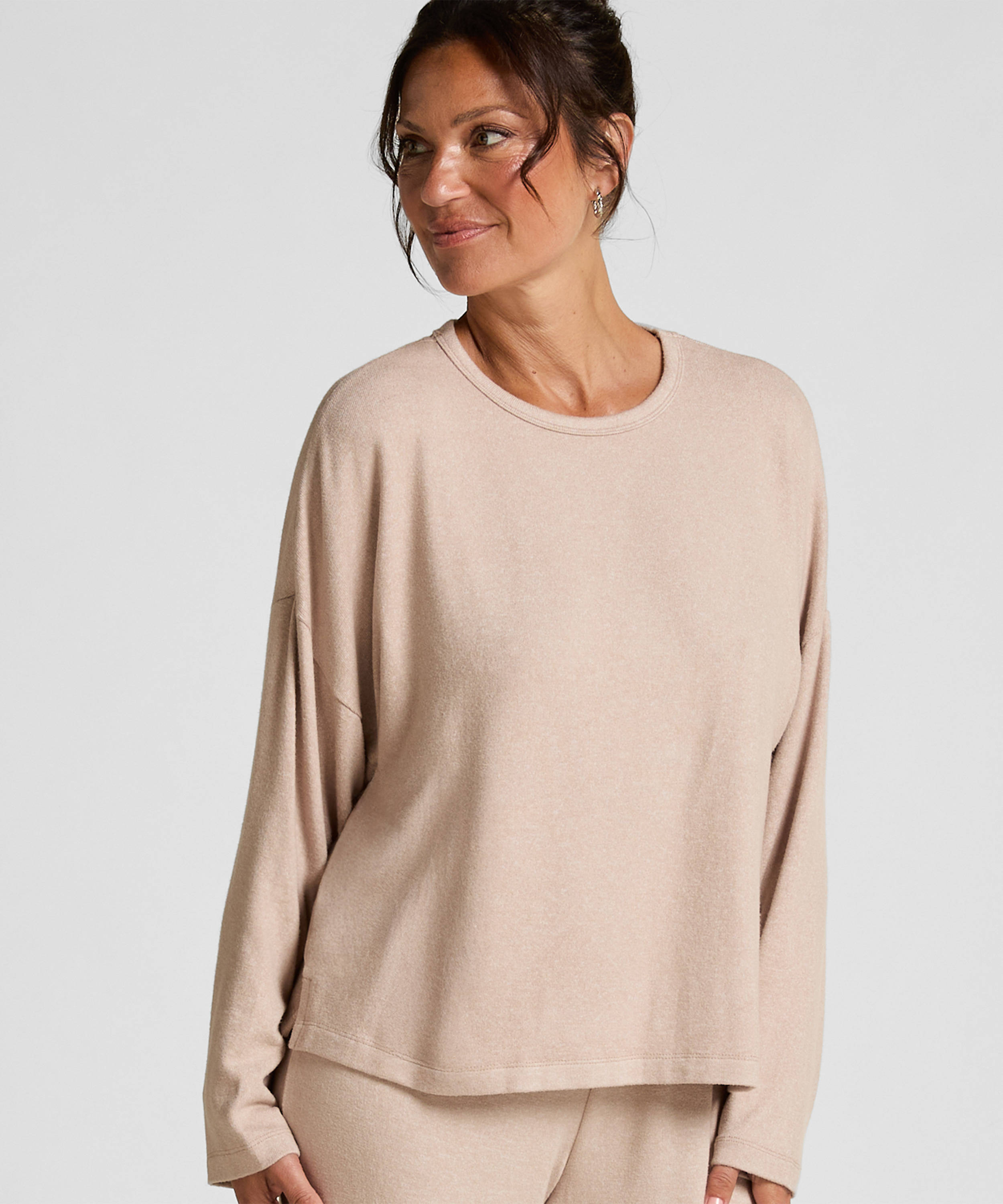 Jersey Long-Sleeved Pyjama Top, Beige, main