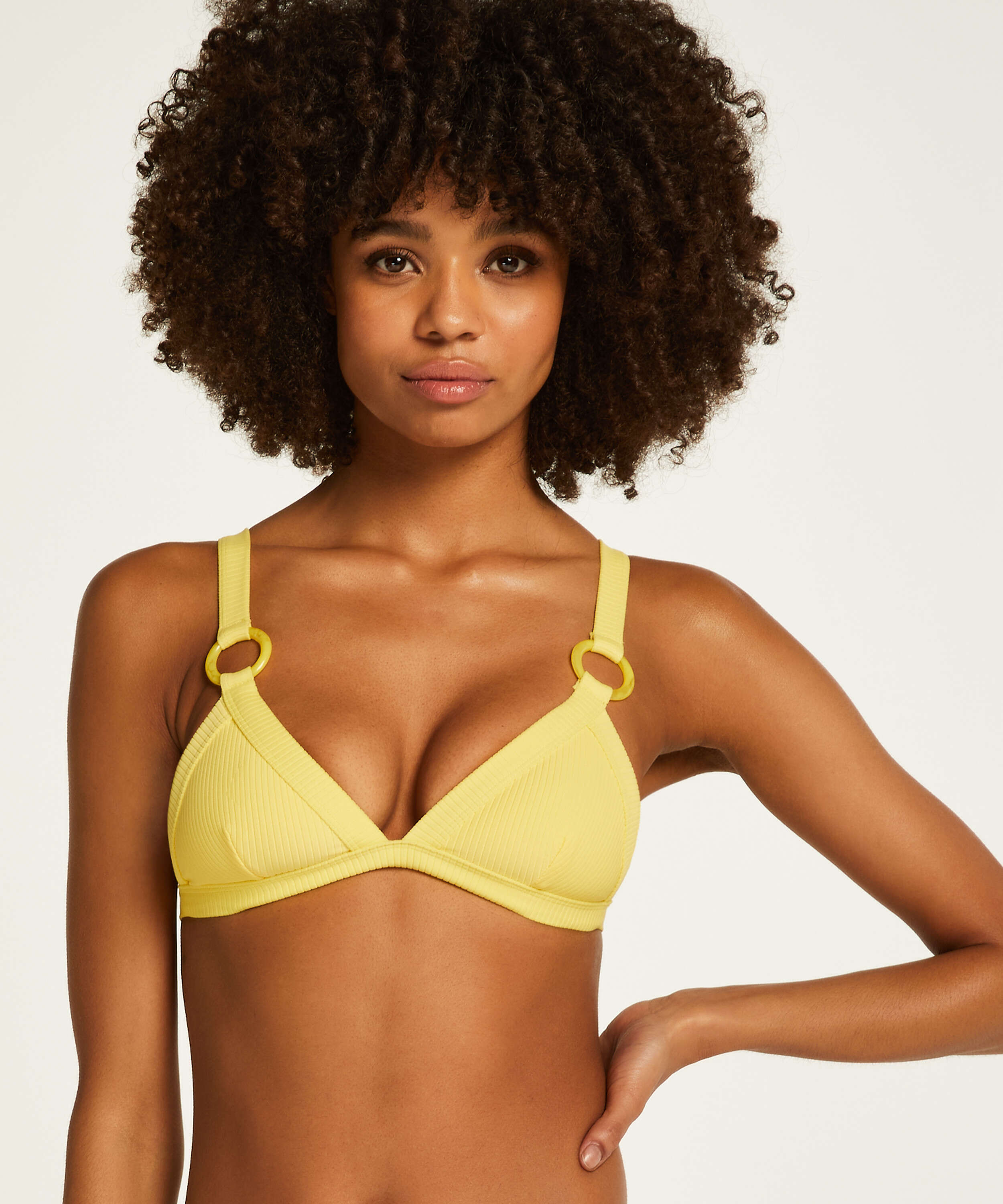 Lana Rib Triangle Bikini Top, Yellow, main