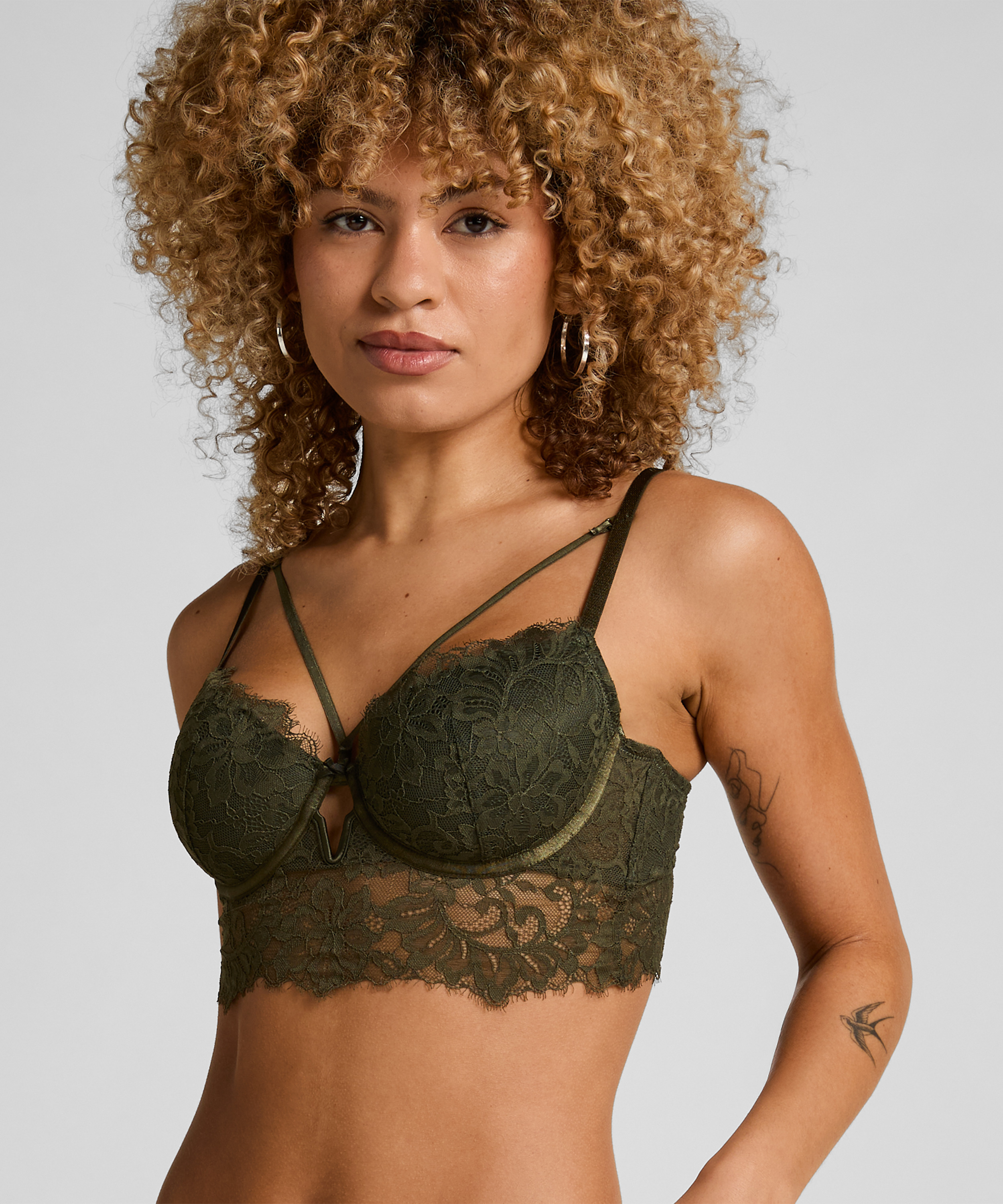 Isabella Padded Underwired Longline Bra, Green, main