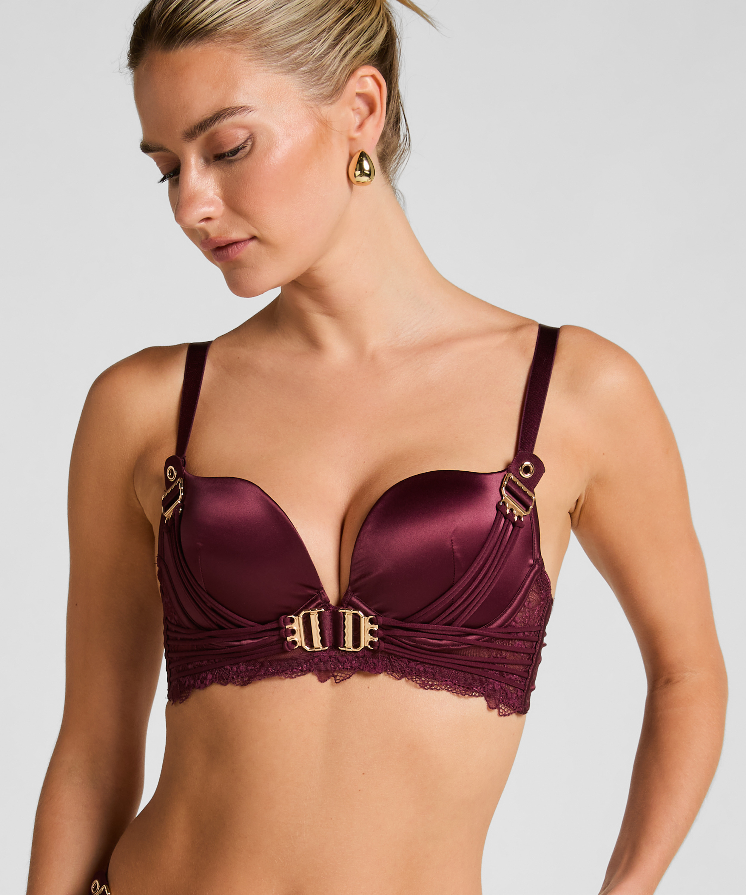 Avela Padded Underwired Longline Push-Up Bra, Red, main