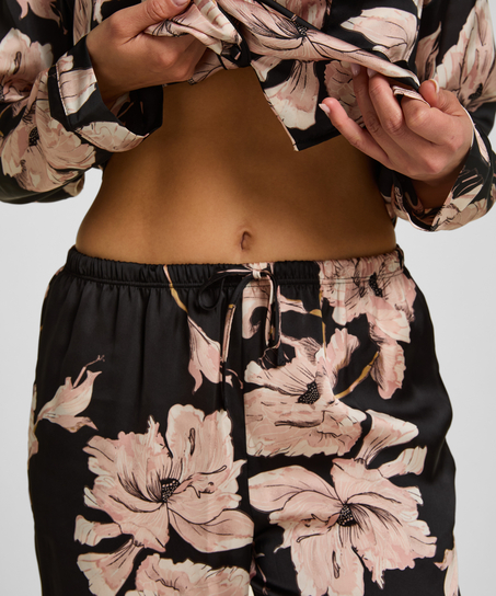 Satin Pants Flower, Black