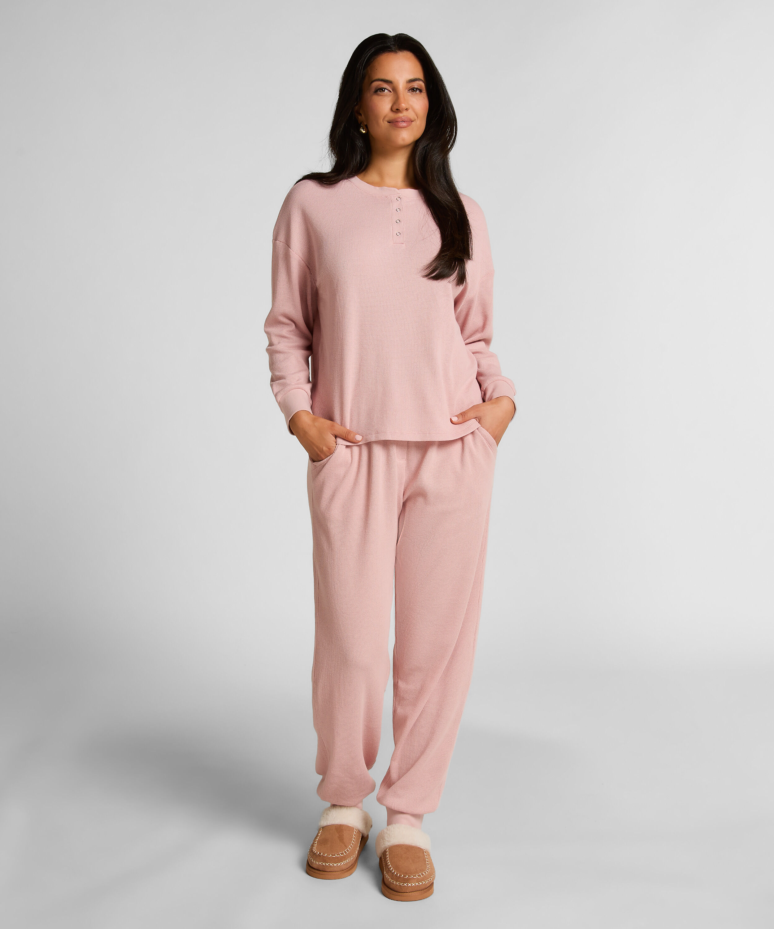 Top Waffle Henley, Pink