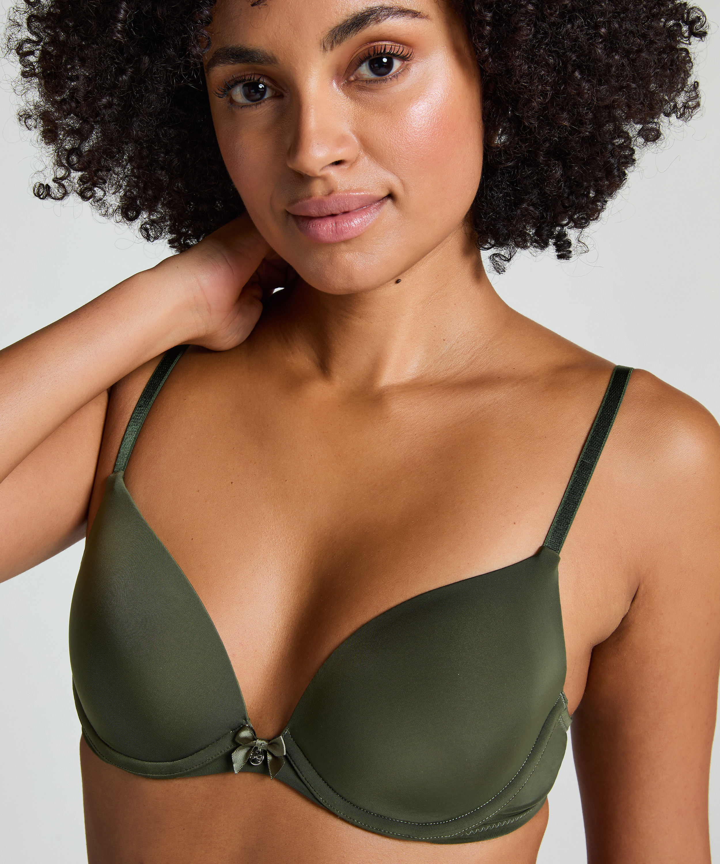 Plunge Padded Underwired Bra, Green, main