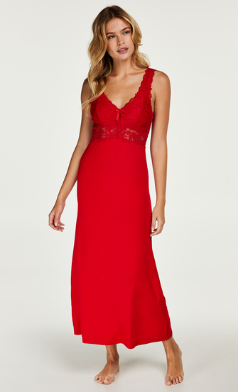 Long slip dress Modal lace, Red